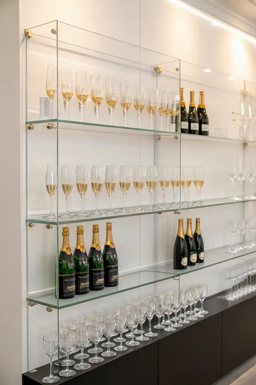 An elegant crystal display for a modern sparkling wine station.