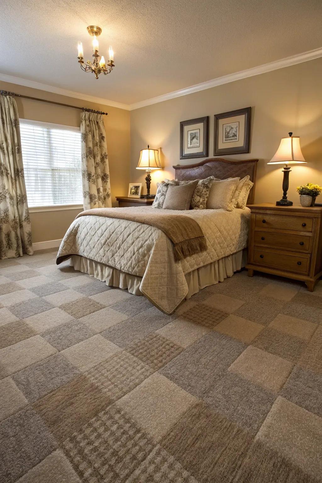 Indulge in a soft, cozy feel with peel-and-stick carpet tiles.