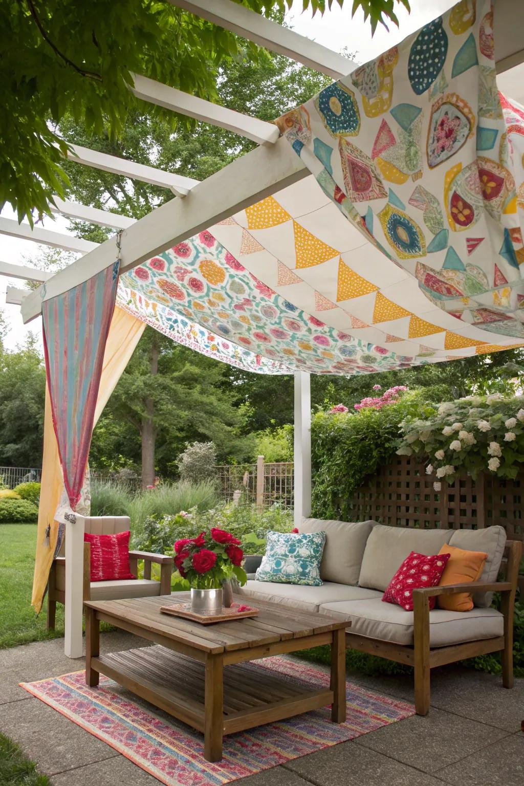A fabric canopy brings color and flair to outdoor settings.