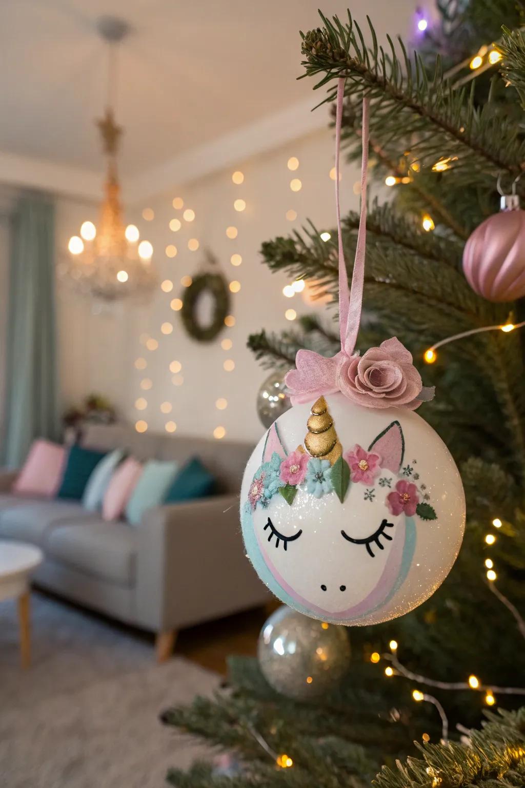 A unicorn sphere adds a magical touch to your holiday decor.