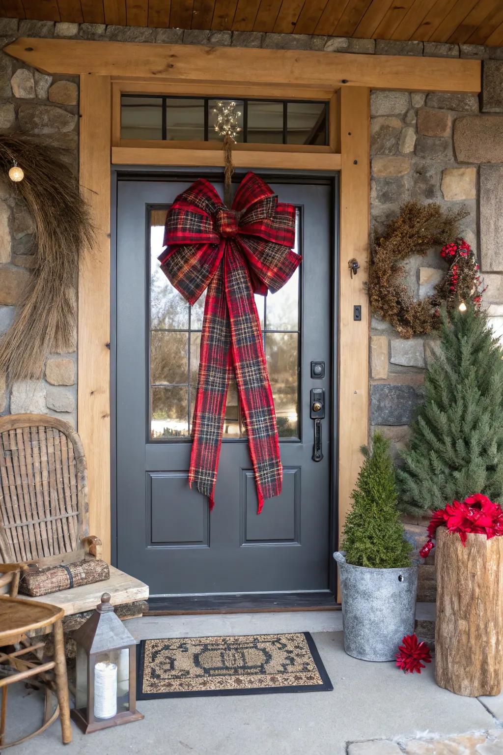 Add warmth to your entrance with a charming tartan bow.