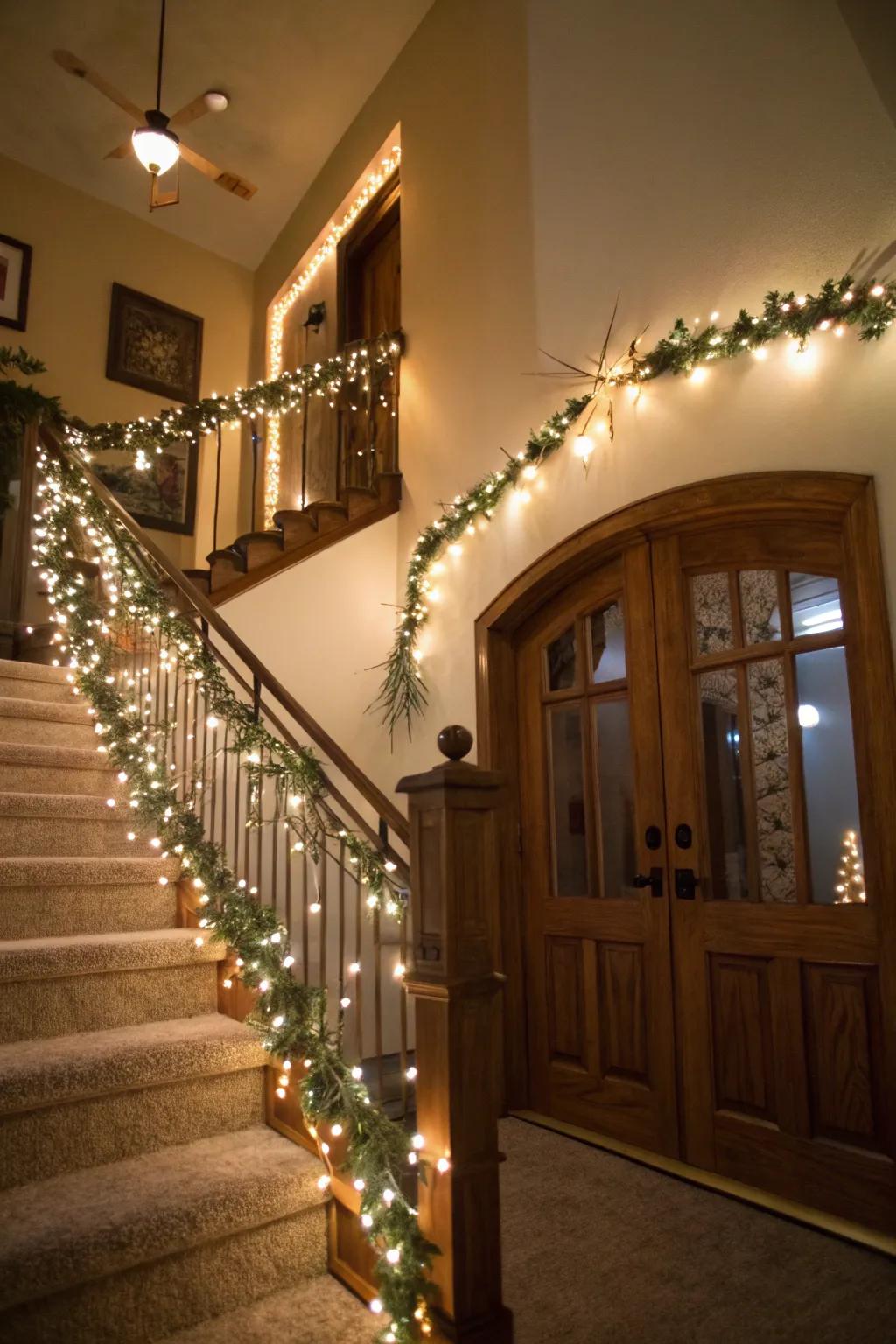 Shimmering lights convey warmth and enchantment to your entryway aesthetic.