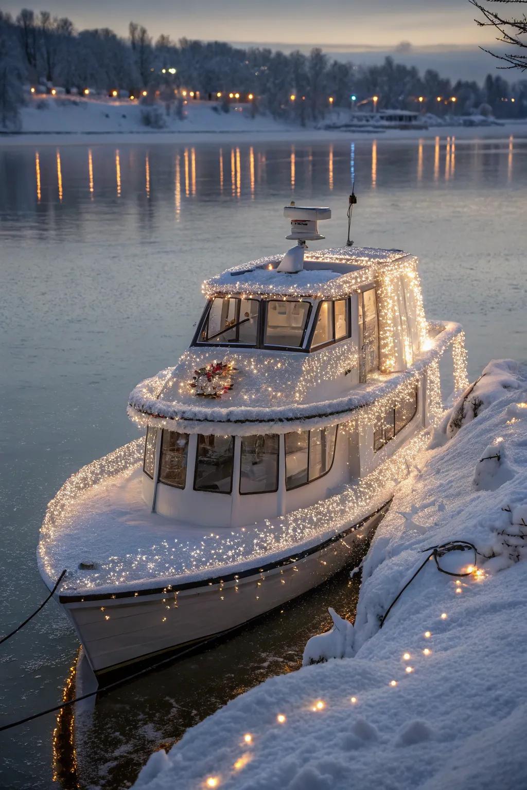 An enchanting winter wonderland on water, complete with snowflakes and pure enchantment.