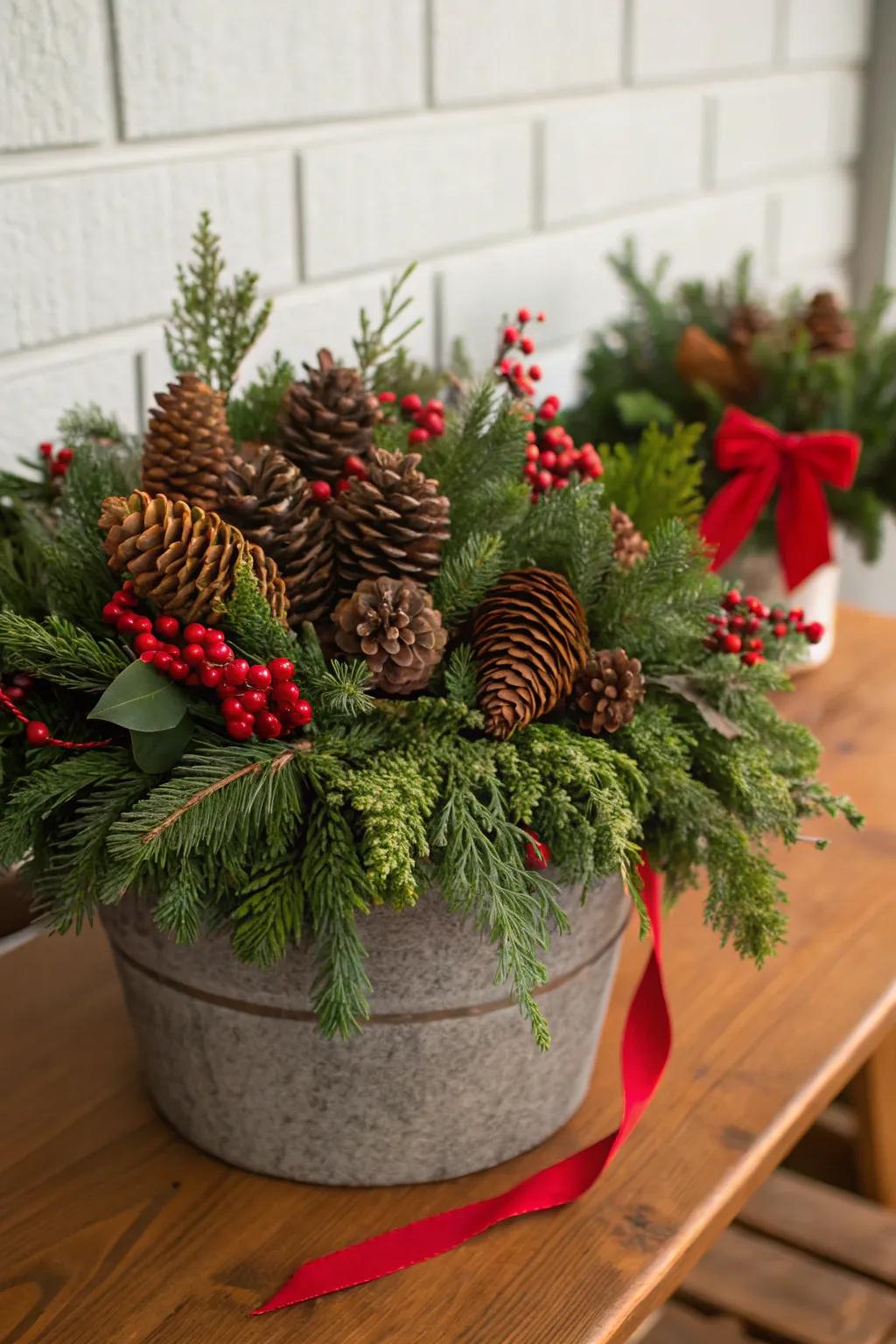 Fir cones impart an organic texture and warmth to your arrangement.
