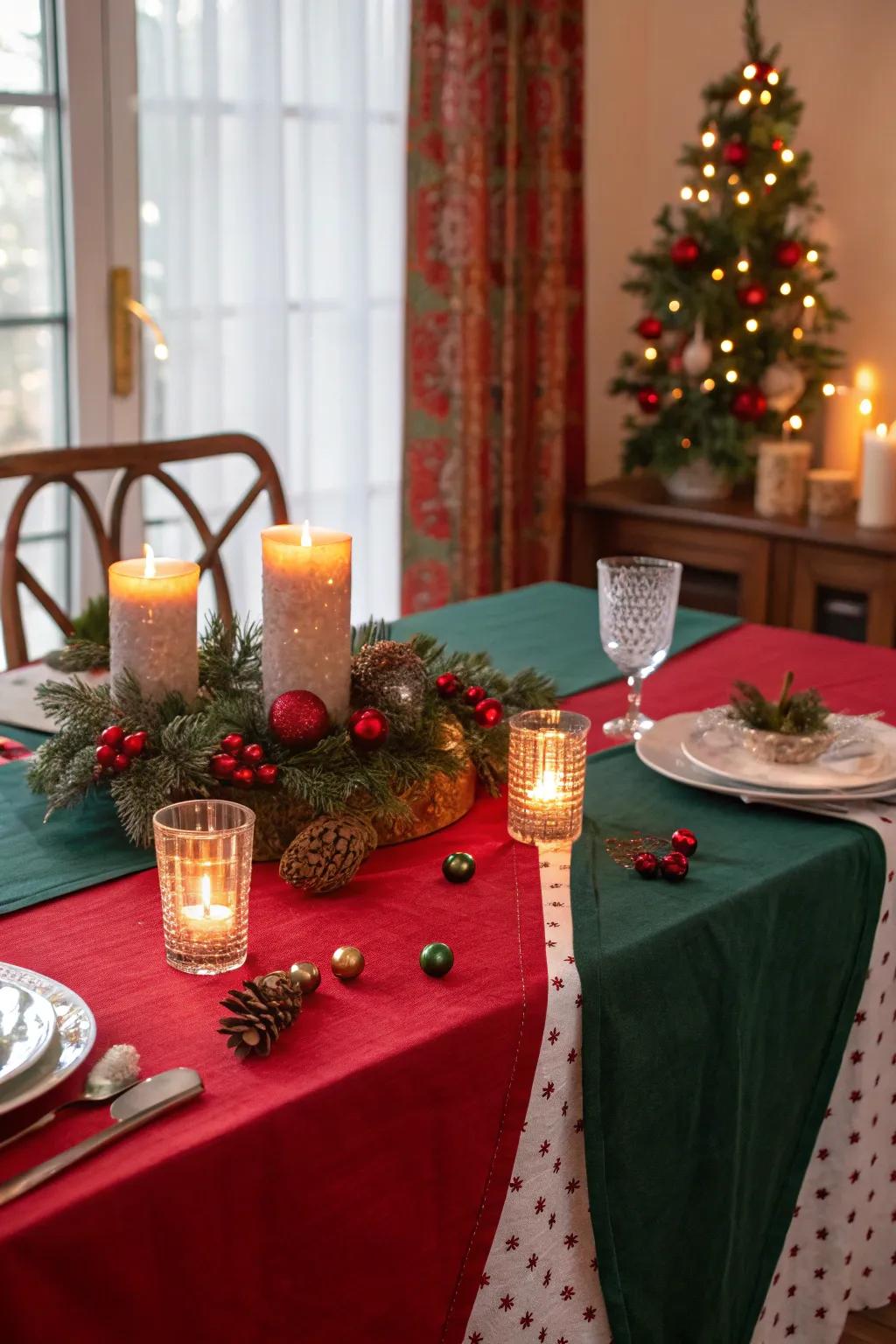 Festive candles set a cozy and inviting scene.