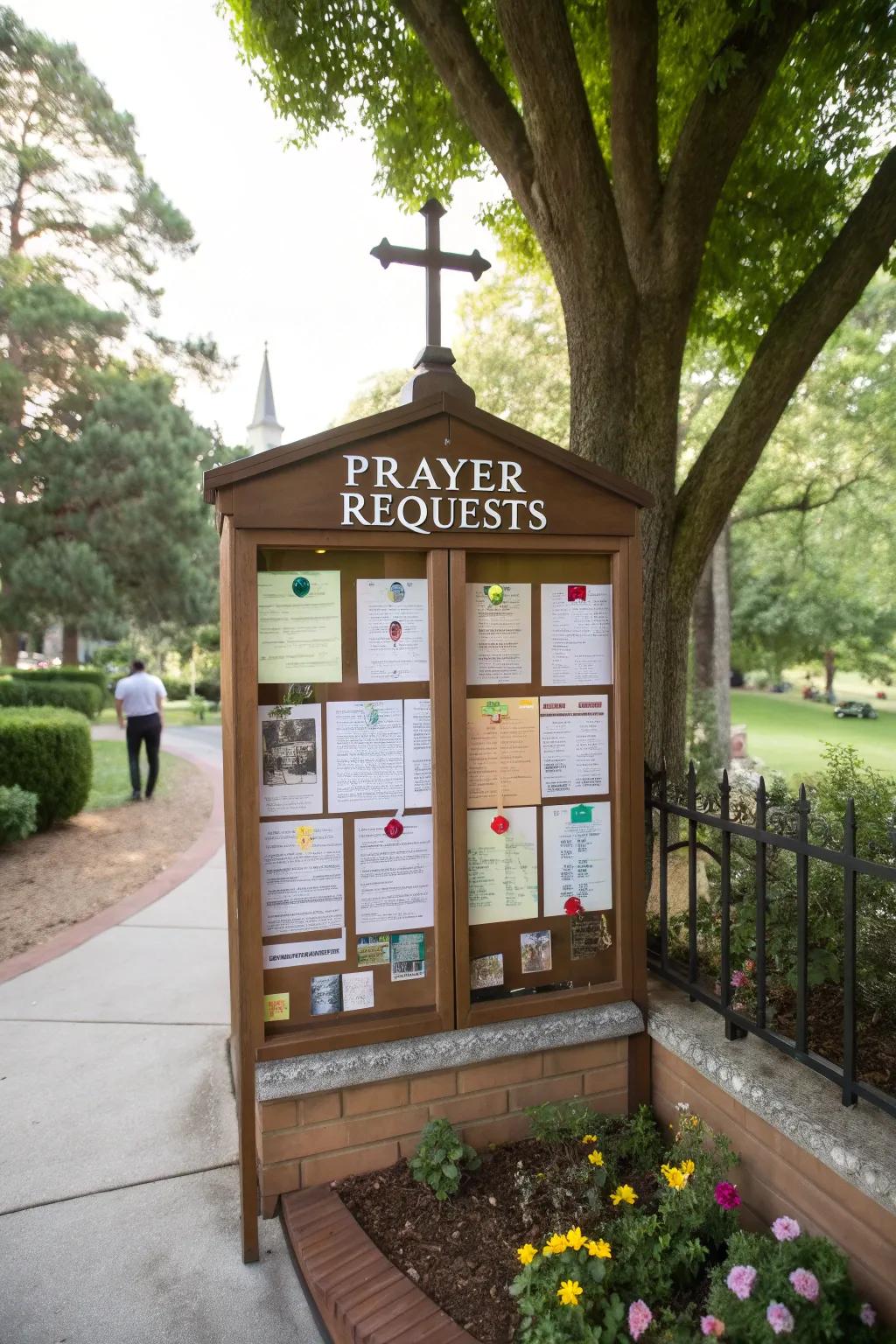 An interactive prayer board designed to invite engagement and connection.