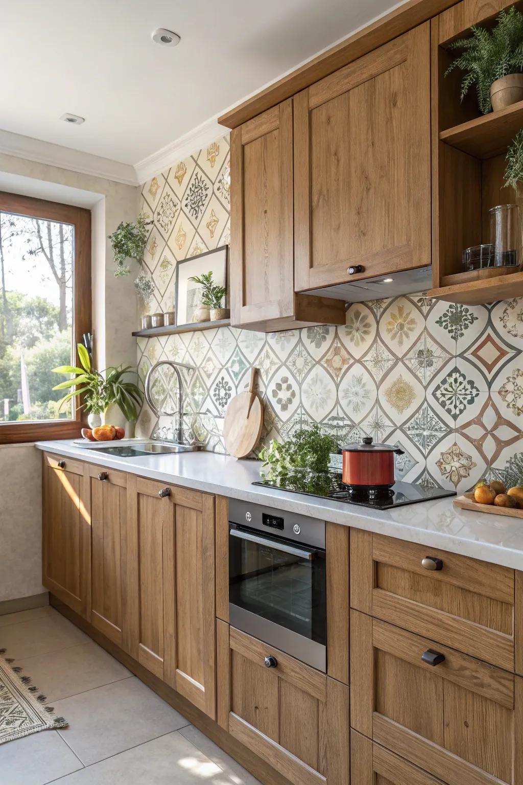 Embellished surfaces add a dash of refinement to a traditional kitchen.