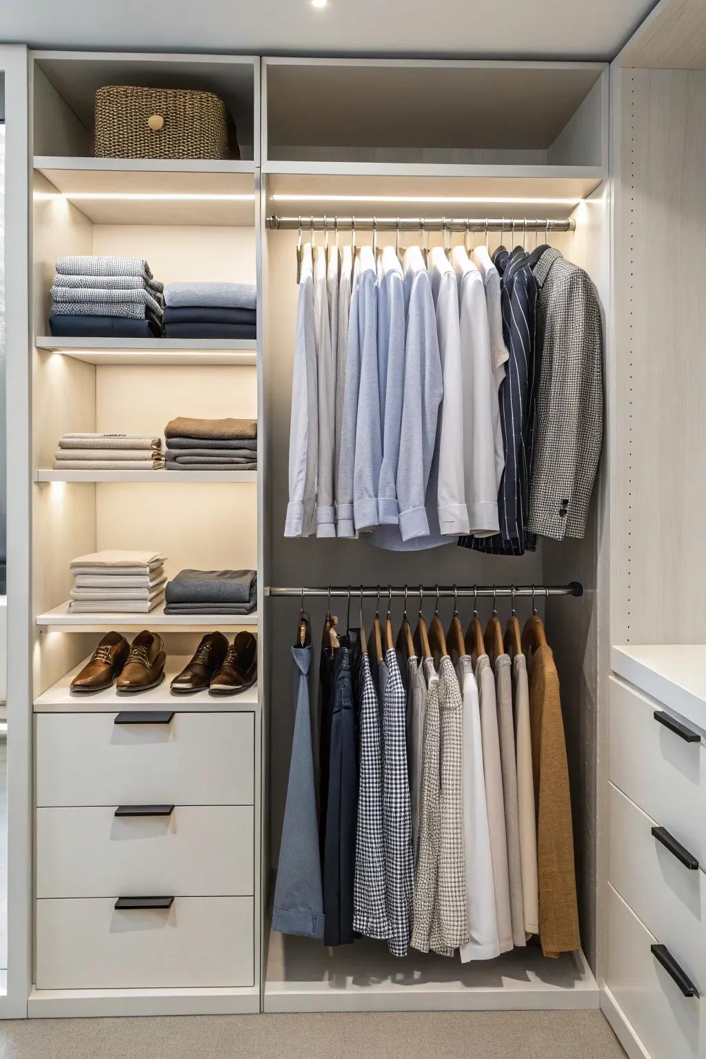 Pull-out rods provide convenience and accessibility in any closet.