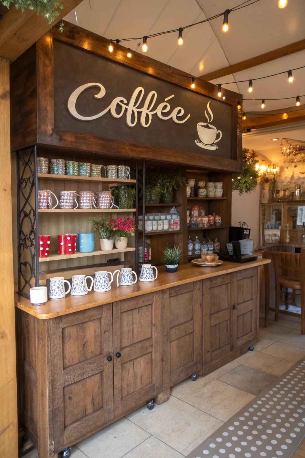 Bespoke your coffee corner with lovely signage.
