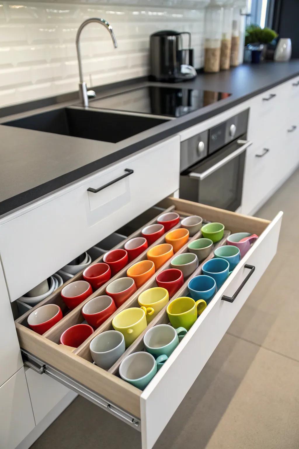Storing mugs adds a personal element to your coffee drawer.