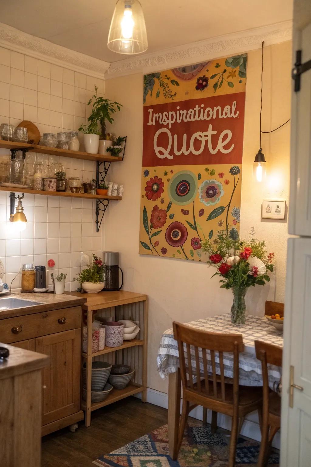 Inspirational affirmation poster injecting positivity into a cooking space.