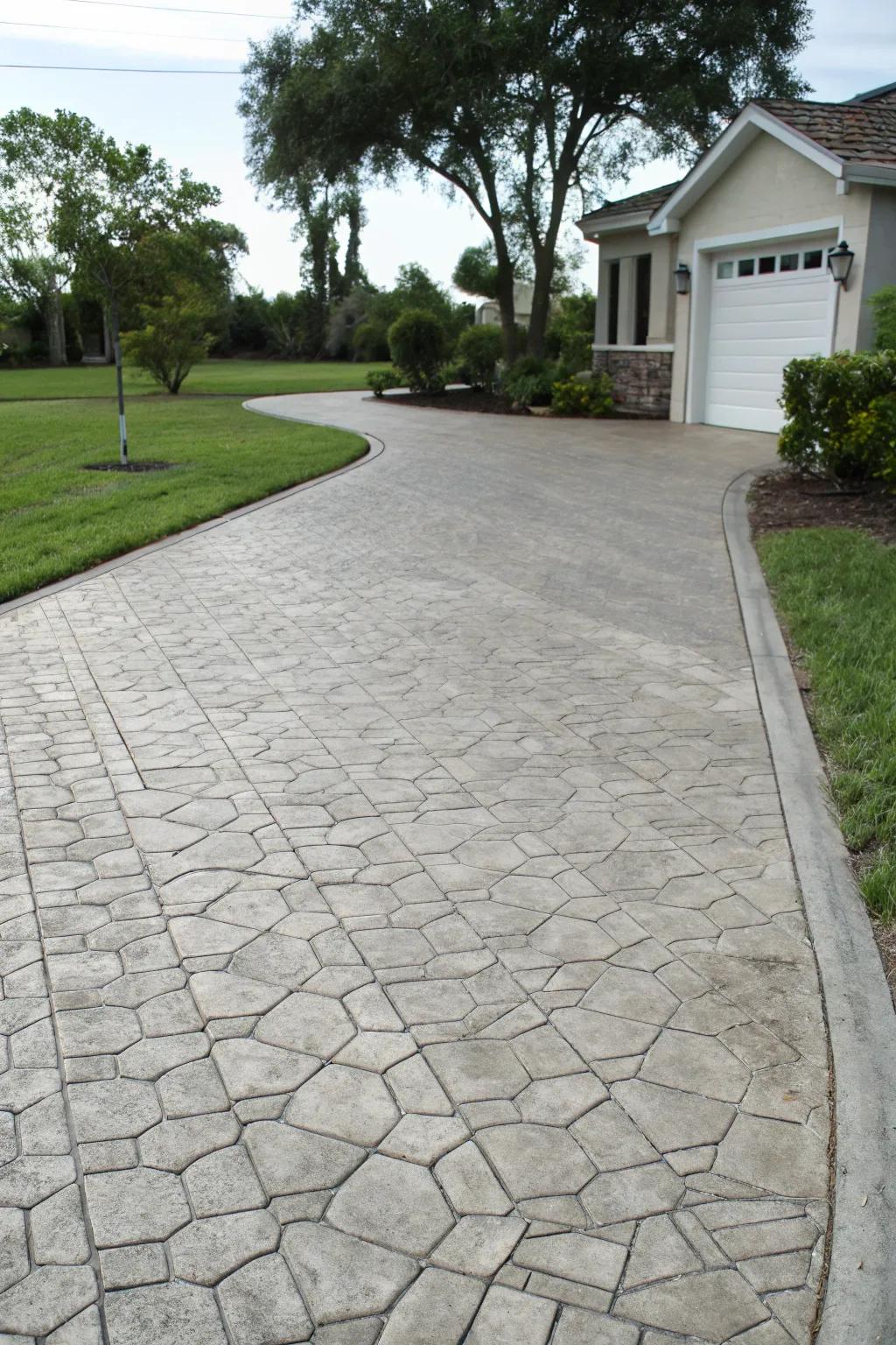A textured concrete driveway presenting the allure of cobblestone.