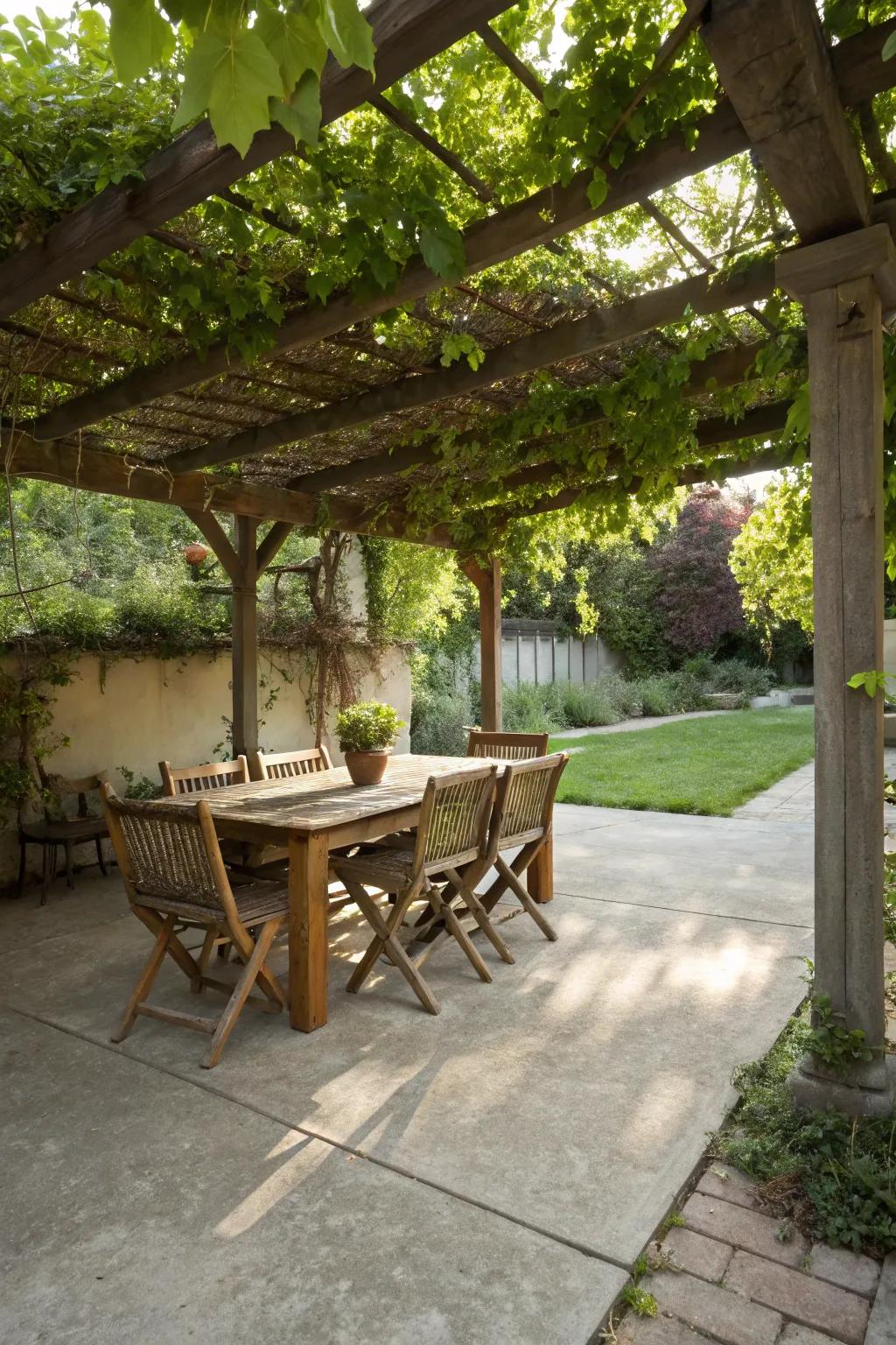 Sheltered walkways offer shade and elegance to your patio.