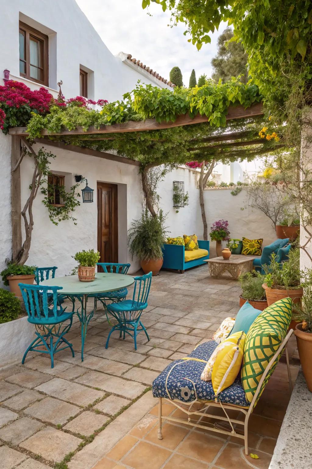 Incorporate Mediterranean warmth with earthen-toned ground covers.