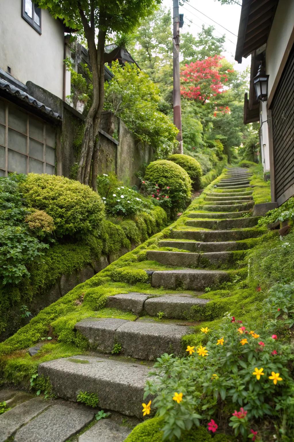 Greenery enhances the natural beauty of concrete.