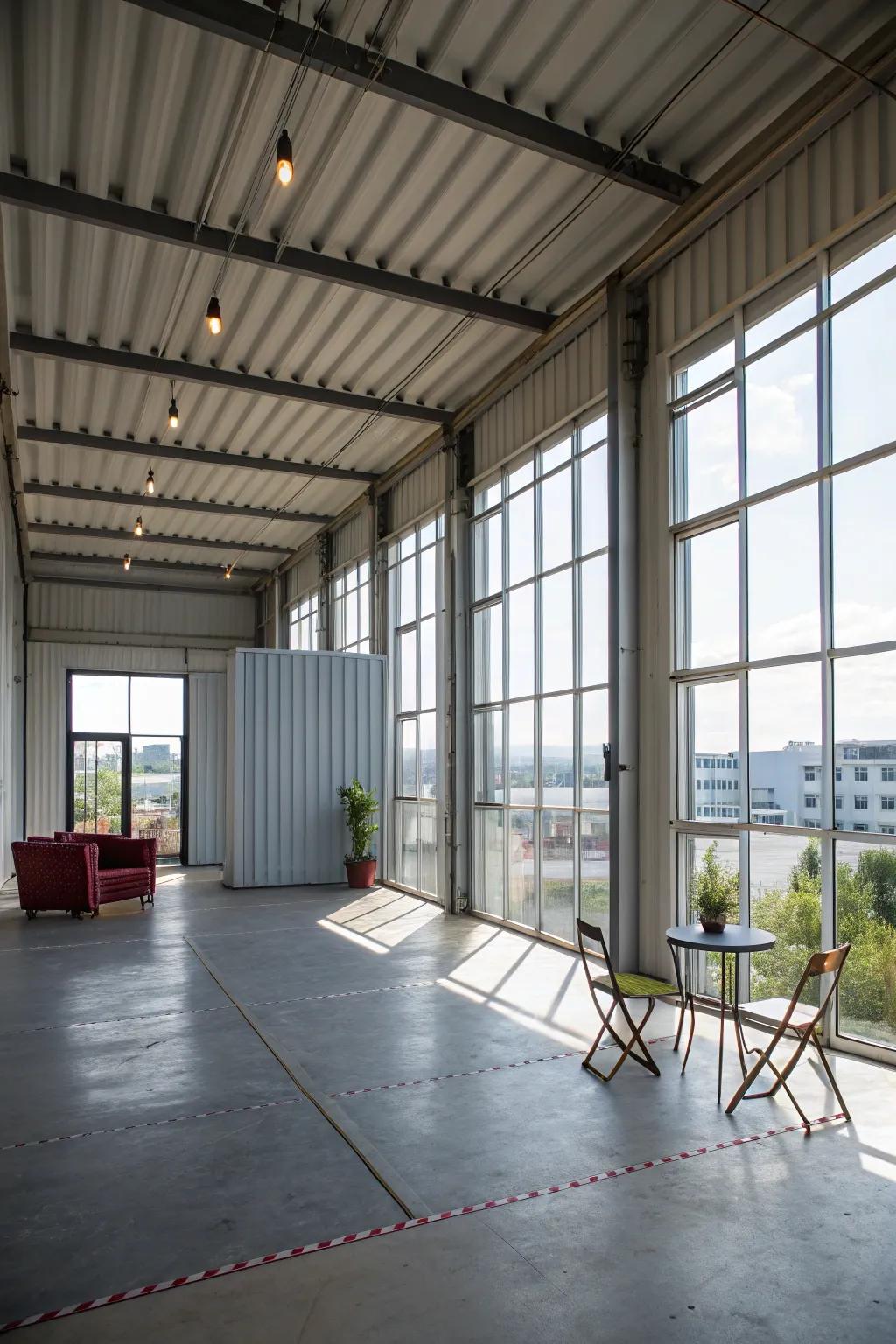 A wide-open design in a shipping container enables versatile storage solutions.