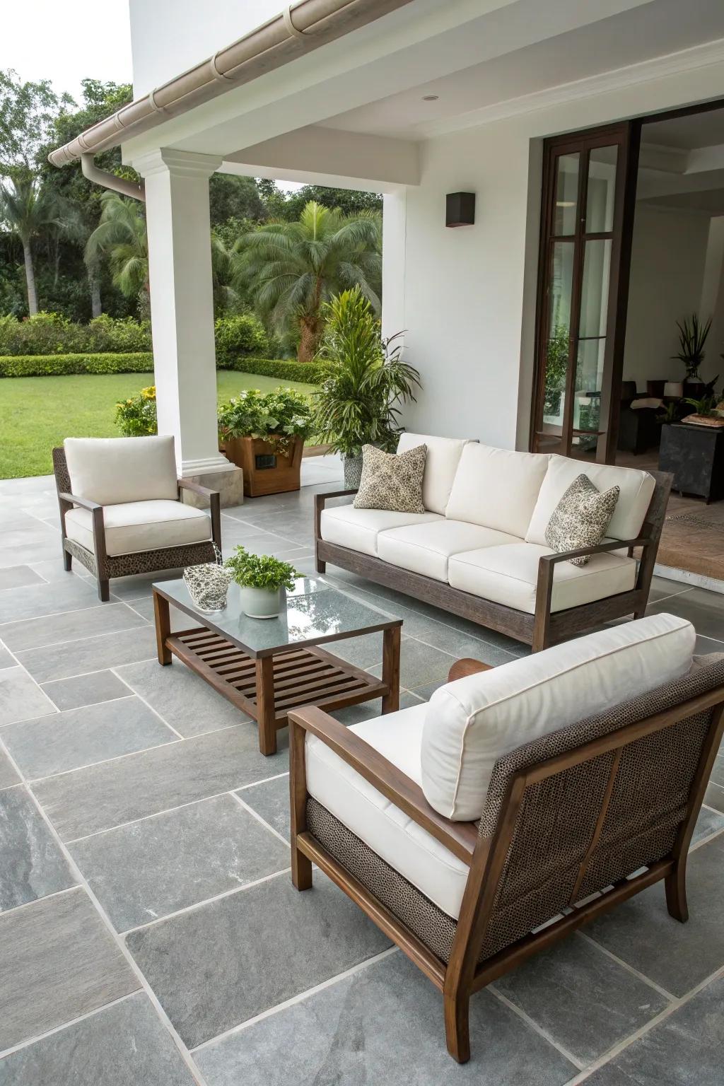 Sleek and stylish outdoor furniture in a neutral palette.