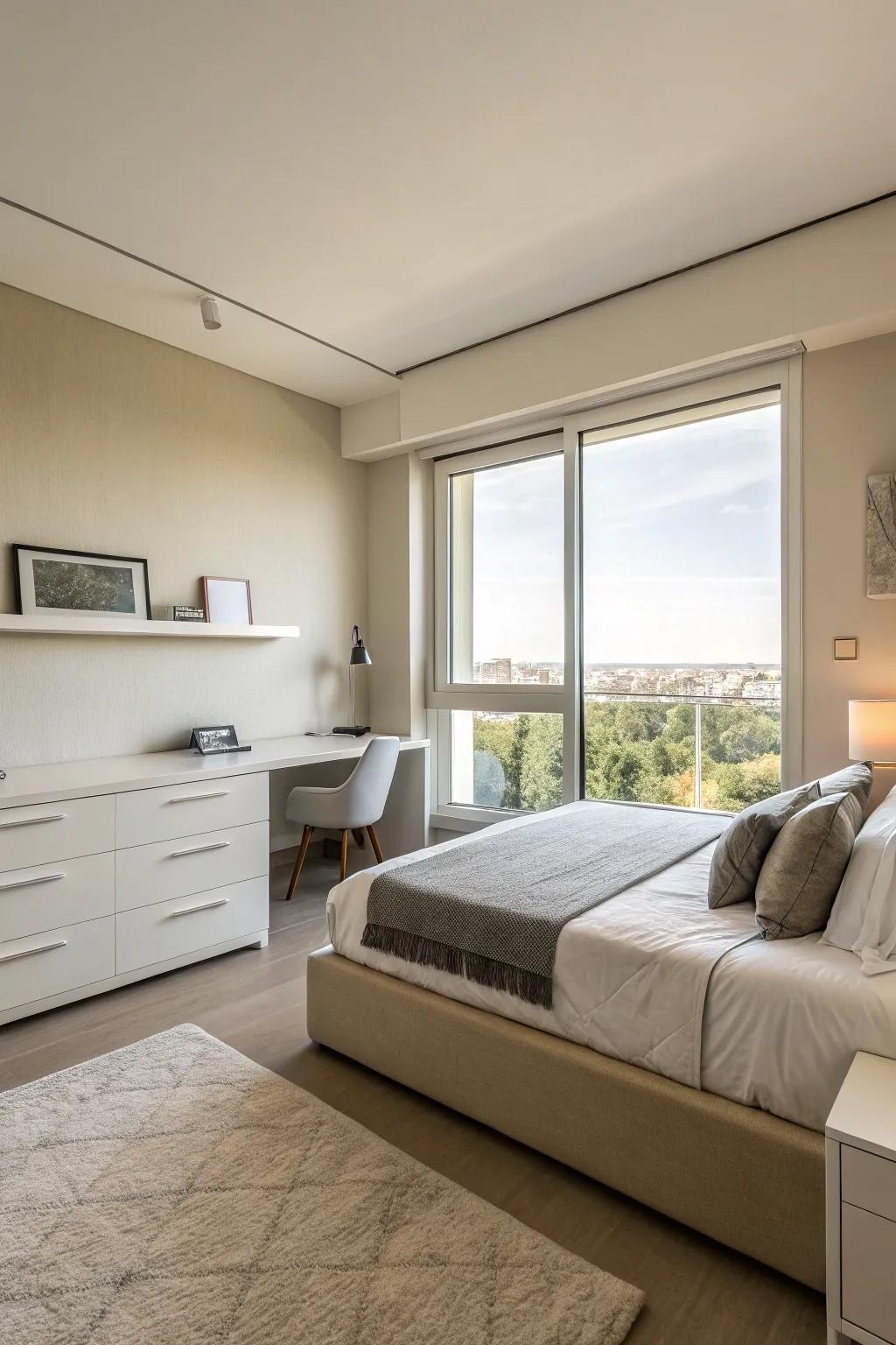 Simple design provides a peaceful and spacious bedroom retreat.