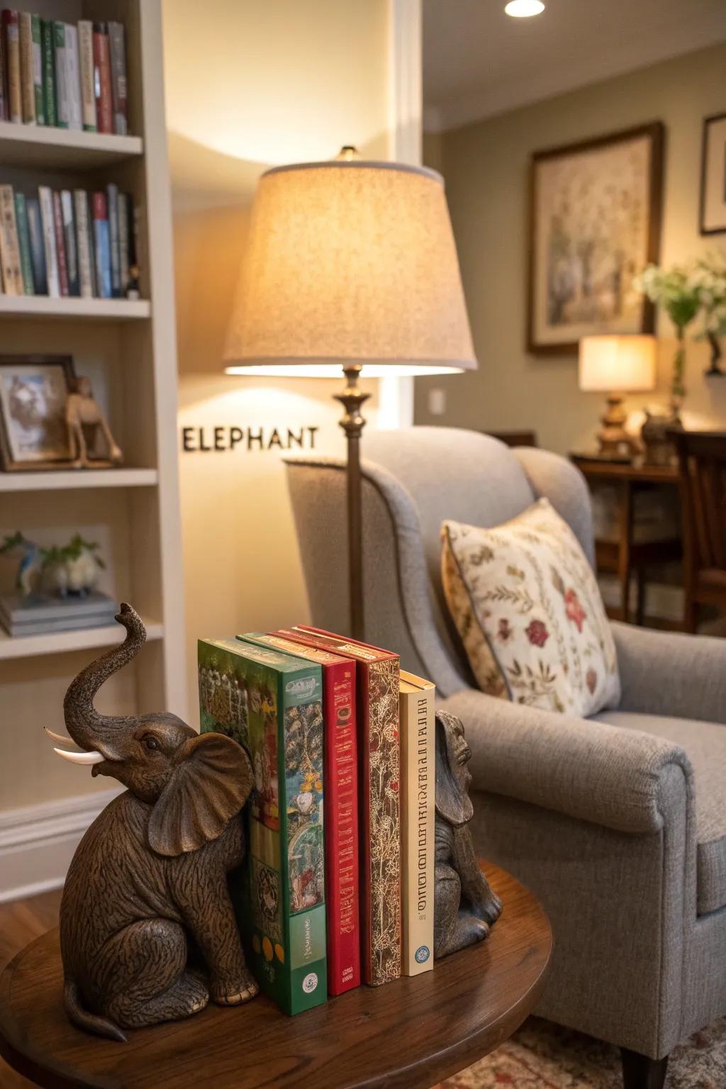 Enchanting elephant bookends perfect for adding personality
