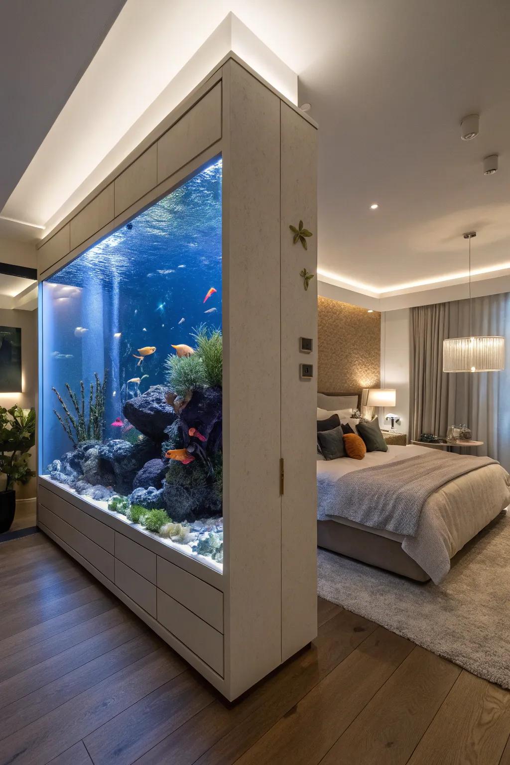 Experience serenity with an aquarium bedroom.