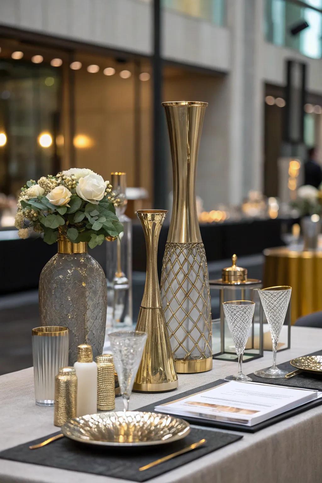 Elegant blend of glass and metallic details.