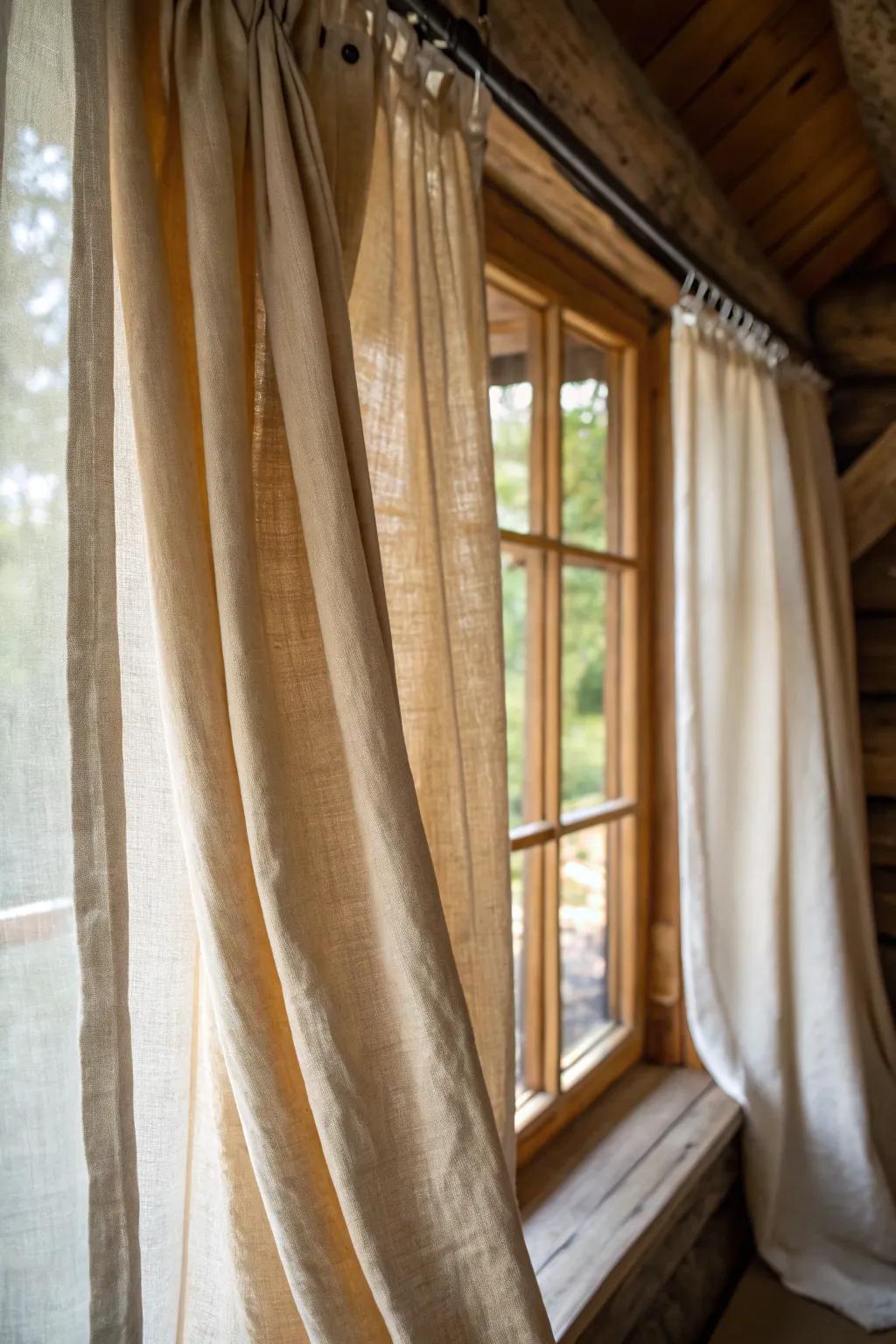 Linen curtains bring a rustic and natural texture to cottage interiors.