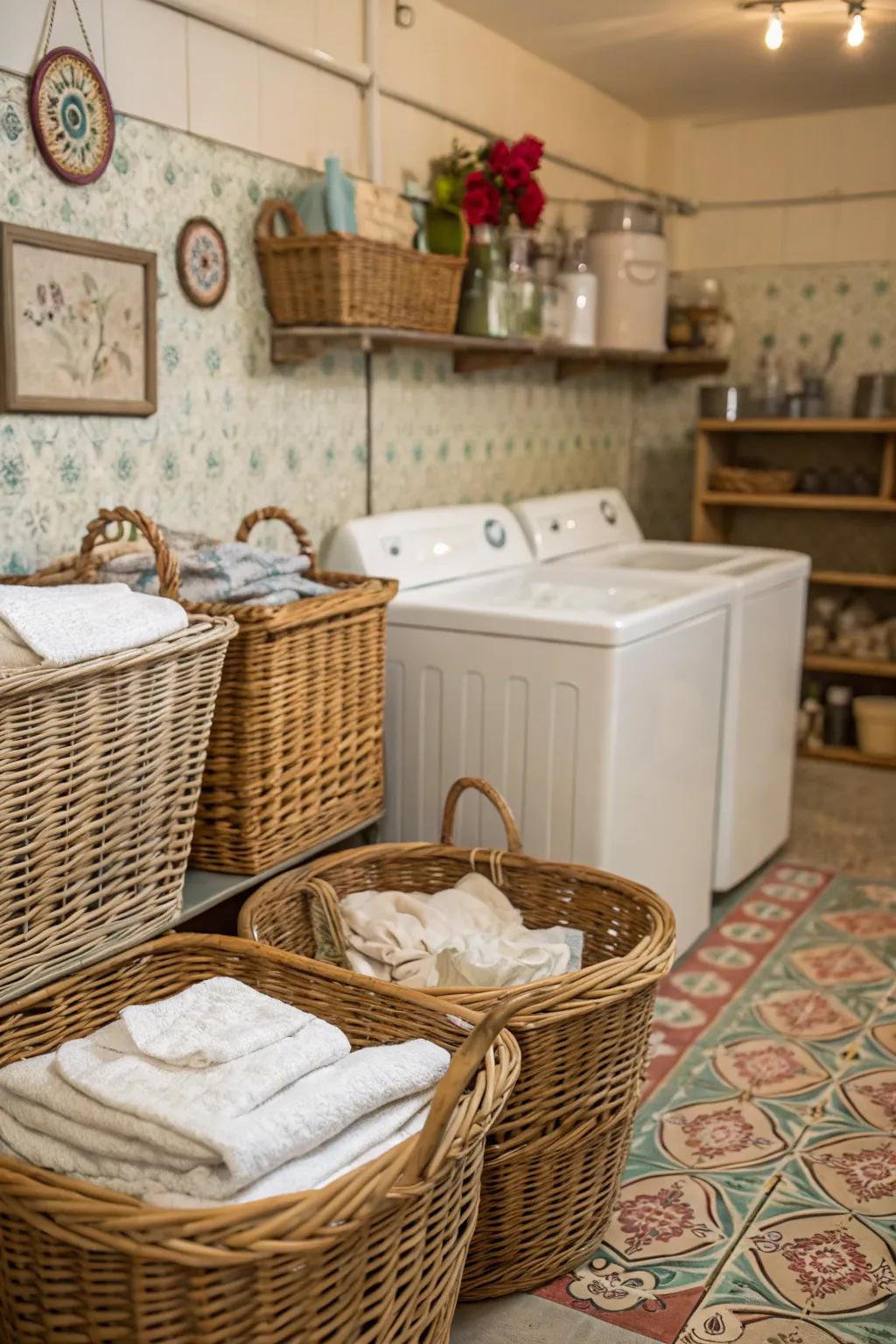 Wicker containers combine aesthetic appeal and utility seamlessly.