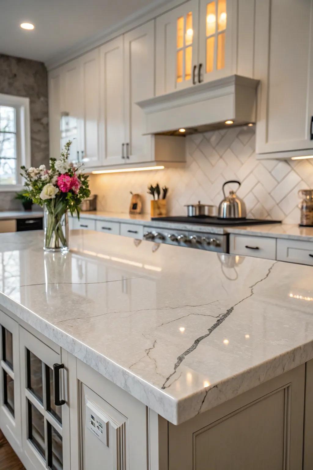Elegant marble end caps perfectly complement this countertop.