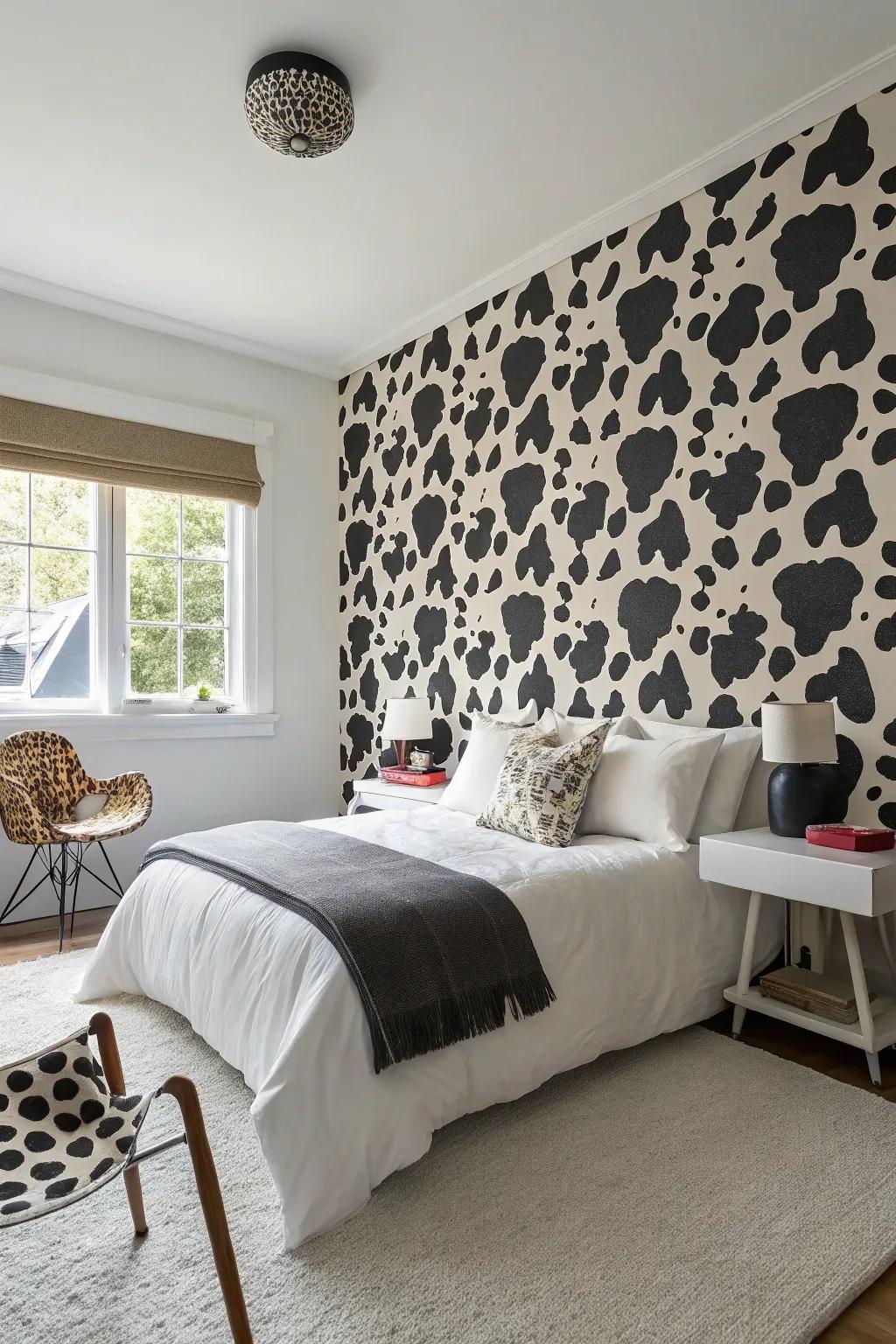 Cow print wallpaper makes a striking statement in any room.