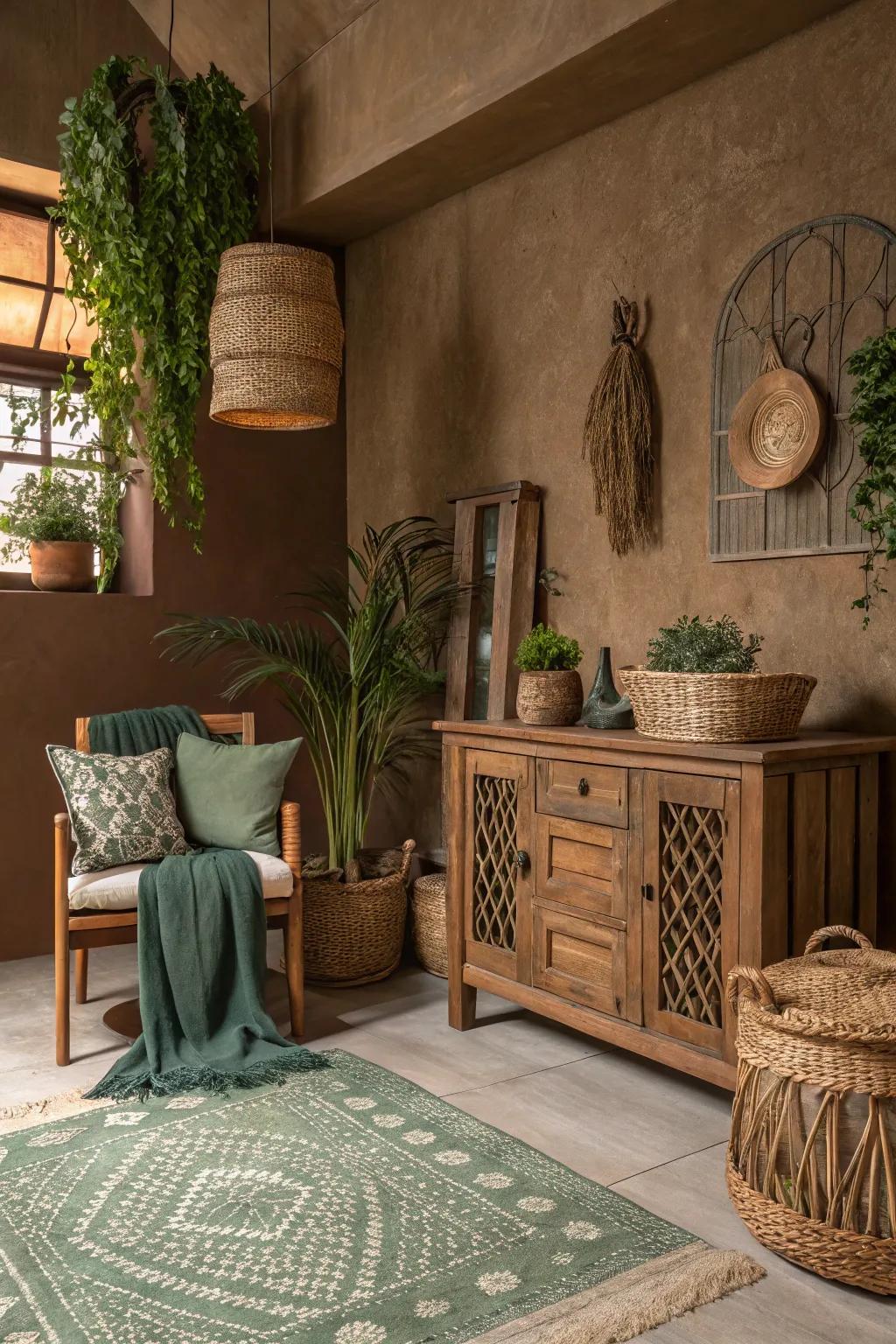 Earthy shades give a calm base for a cozy and aesthetic room.