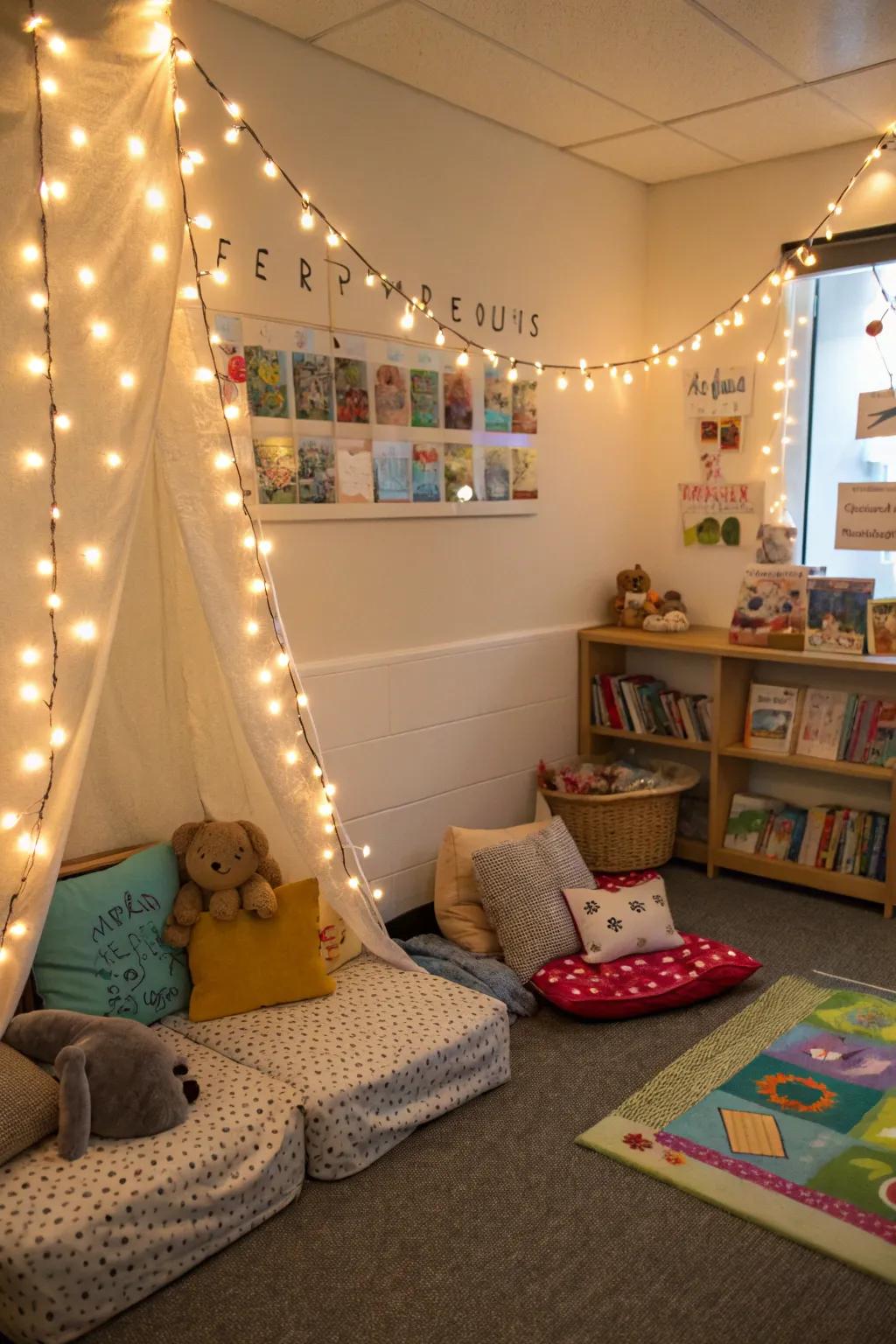 Sparkling lights contribute a magical element to any cozy area.