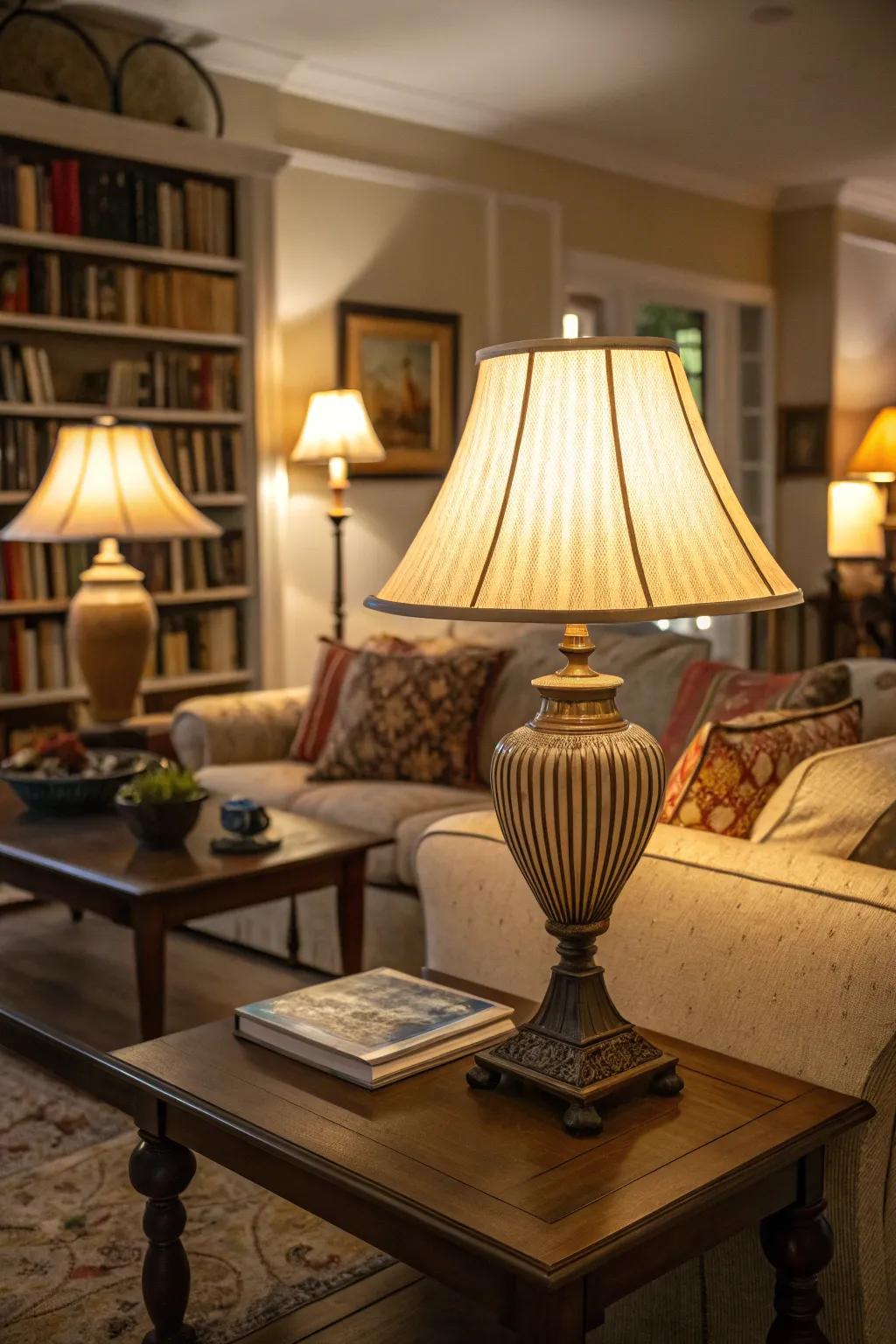 Gentle lighting sets a welcoming and peaceful mood.