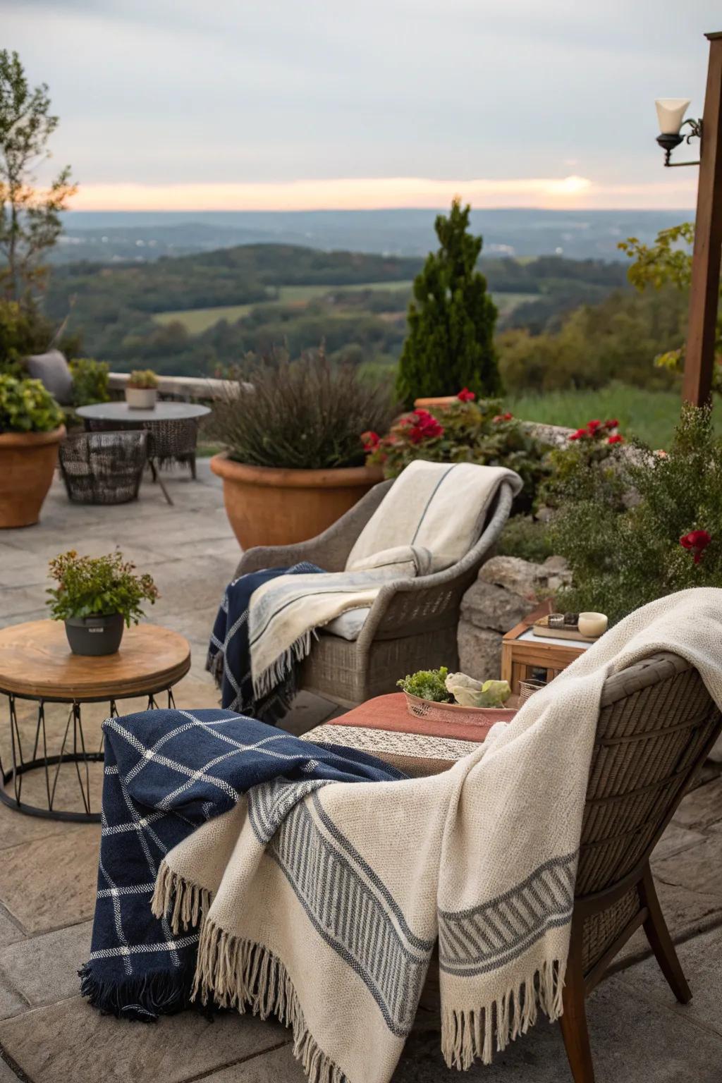 Throws add an extra layer of warmth to your outdoor space.