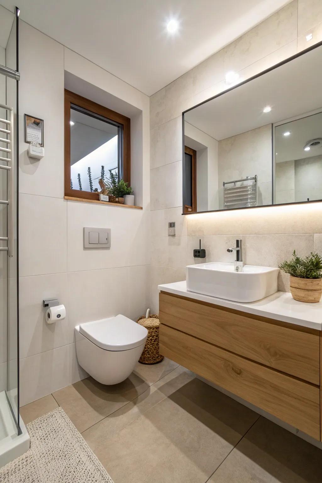A bathroom boasting floating fixtures that amplify the sense of spaciousness.