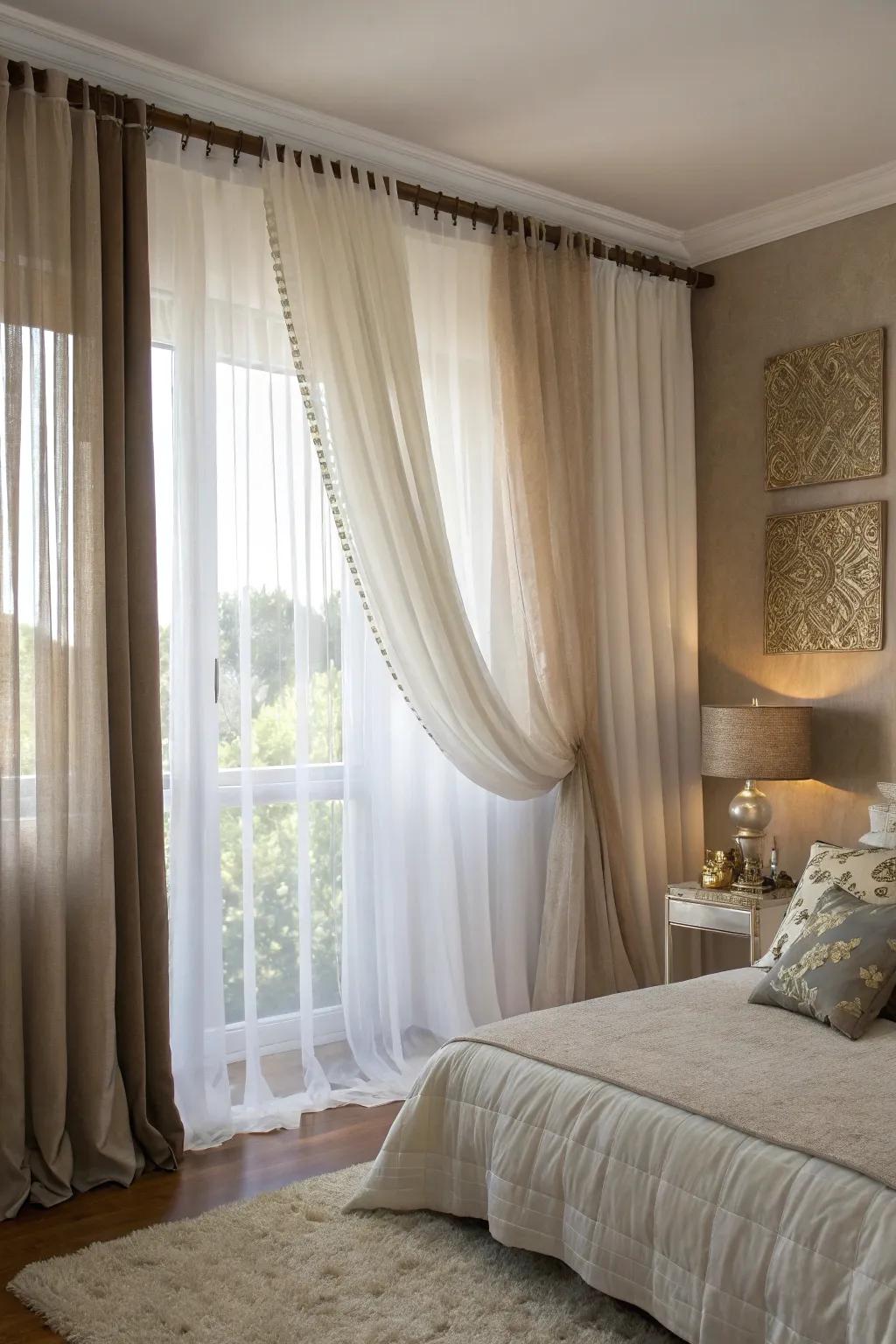 The strategic layering of drapes enhances the sophistication and depth of any room.