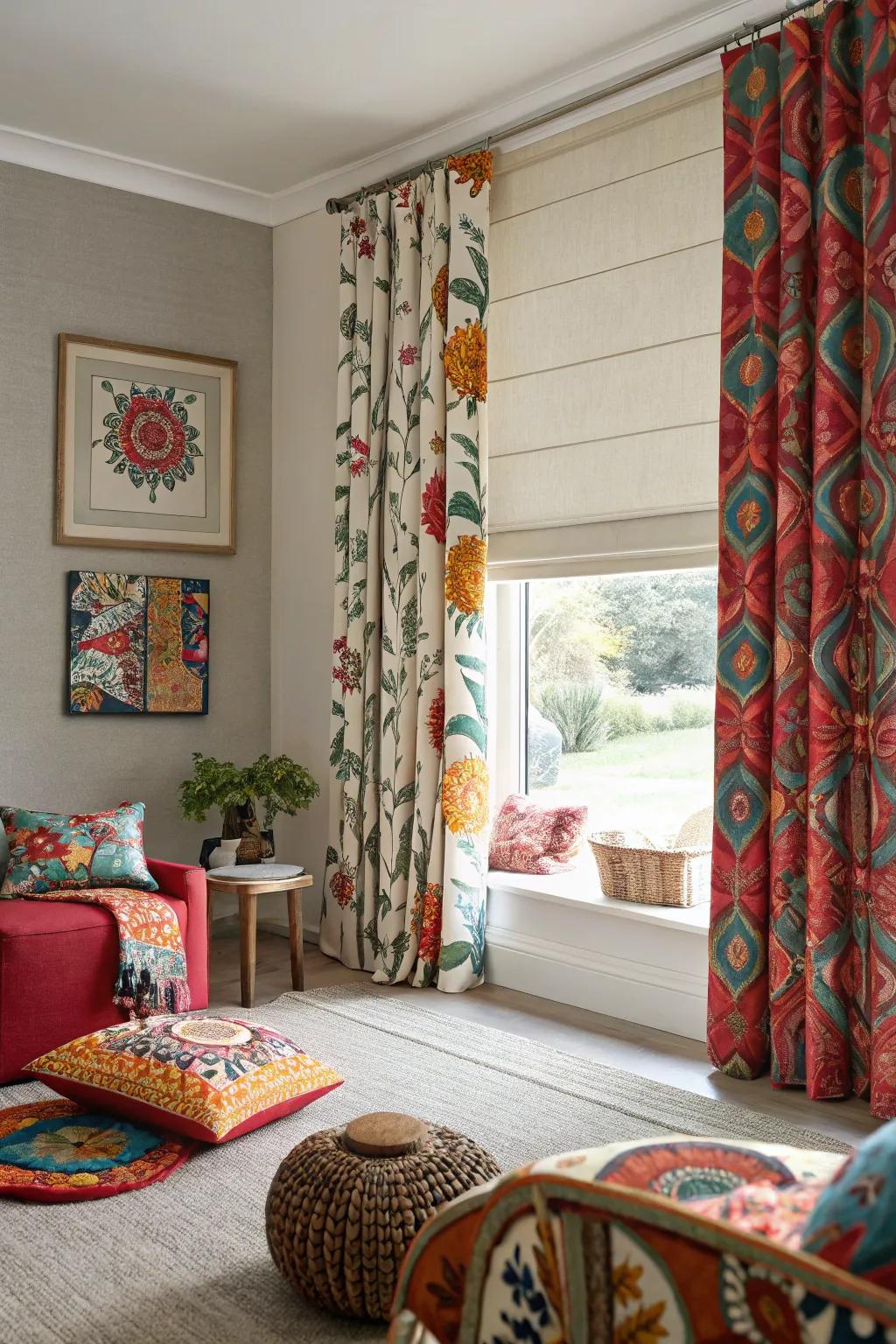 Striking patterns over neutral shades make a remarkable impression.