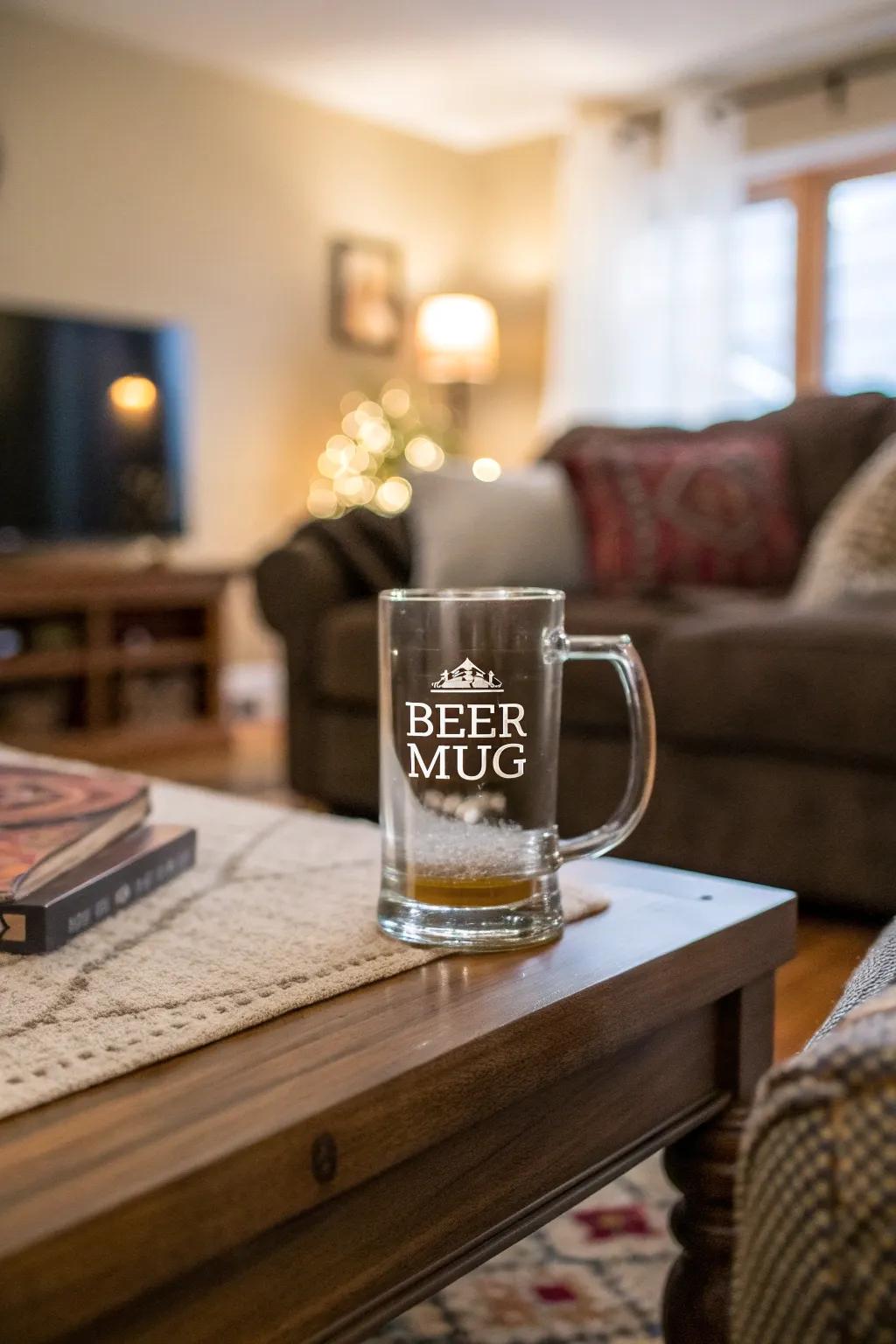 Quirky quotes on beer mugs create a fun drinking experience.