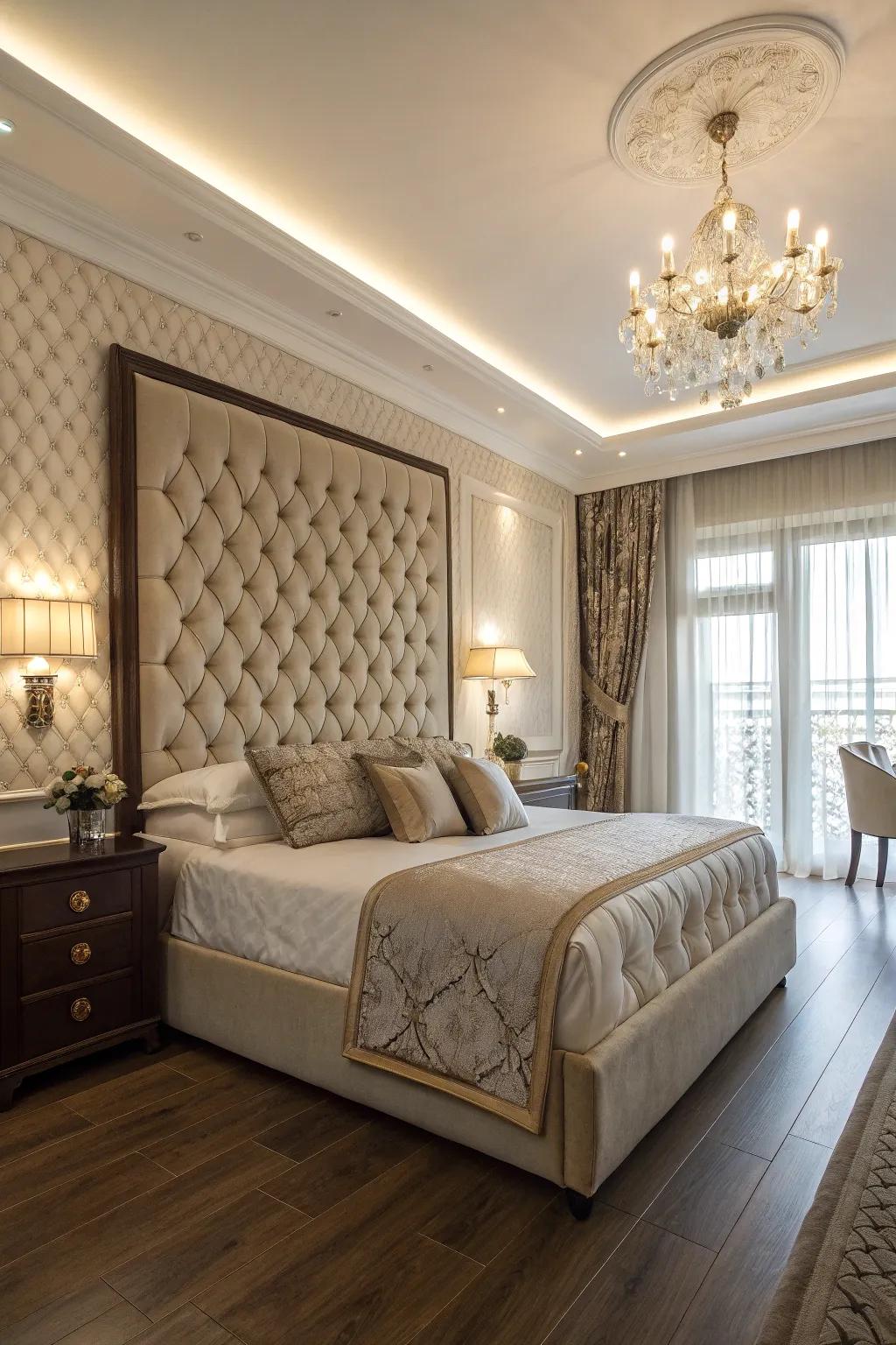 Custom upholstered headboard bringing comfort and sophistication to the bedroom