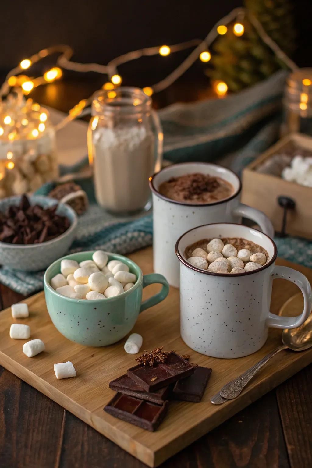 A cozy hot cocoa bar is perfect for warming up on cold days.