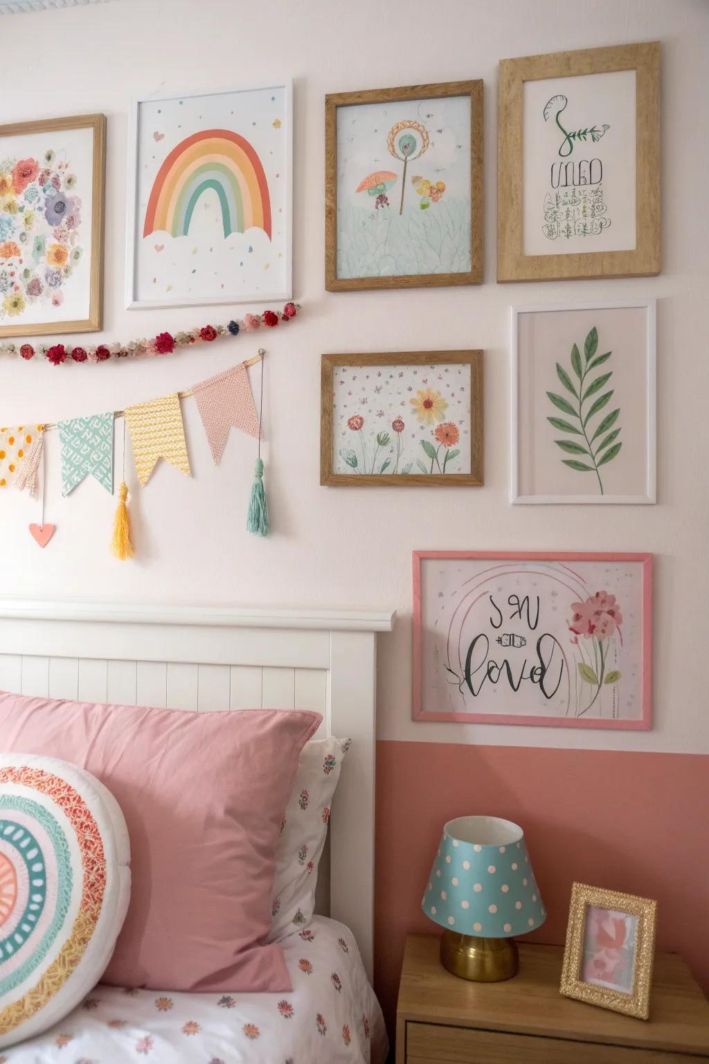 Delightful wall art adds character and charm.