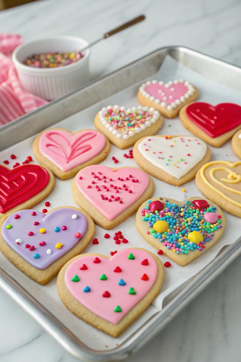 Delicious heart-themed treats, freshly baked and ready to enjoy.