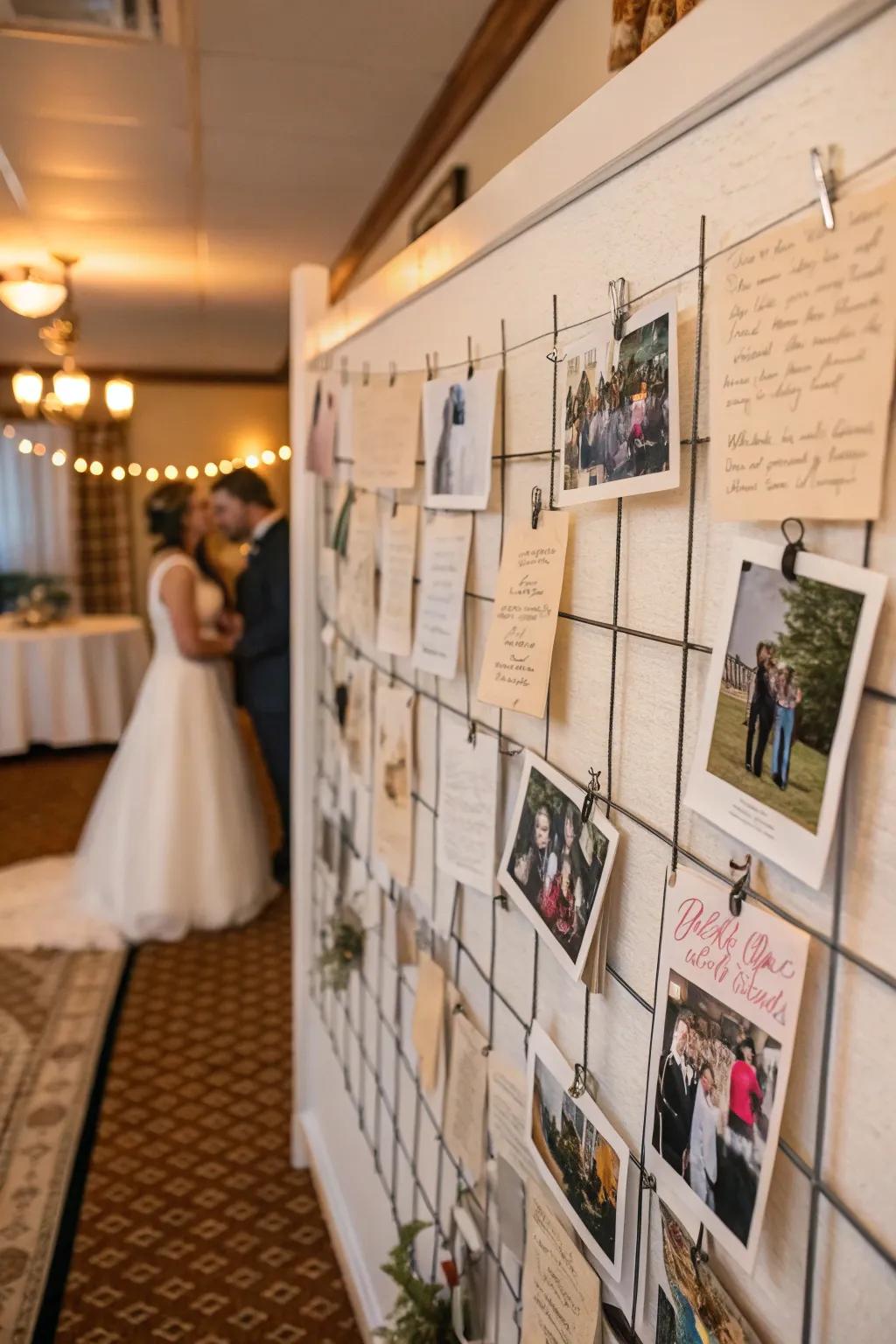 An interactive memory wall abundant with photos and notes.