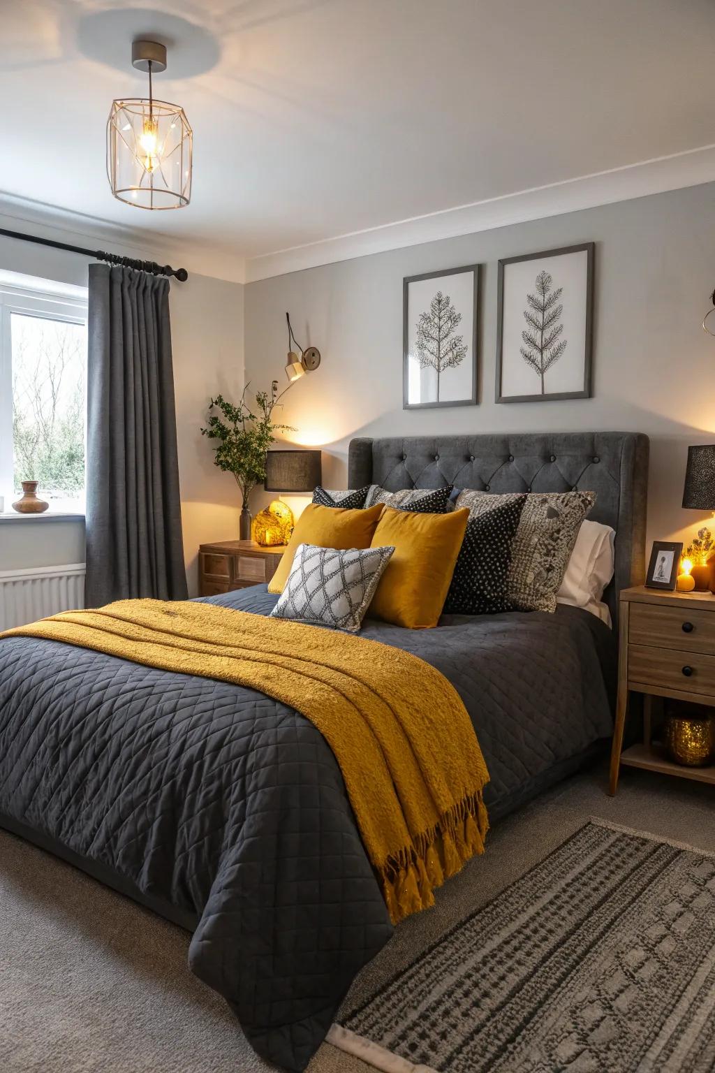 Vibrant shades emphasize the richness of deep charcoal bedding.