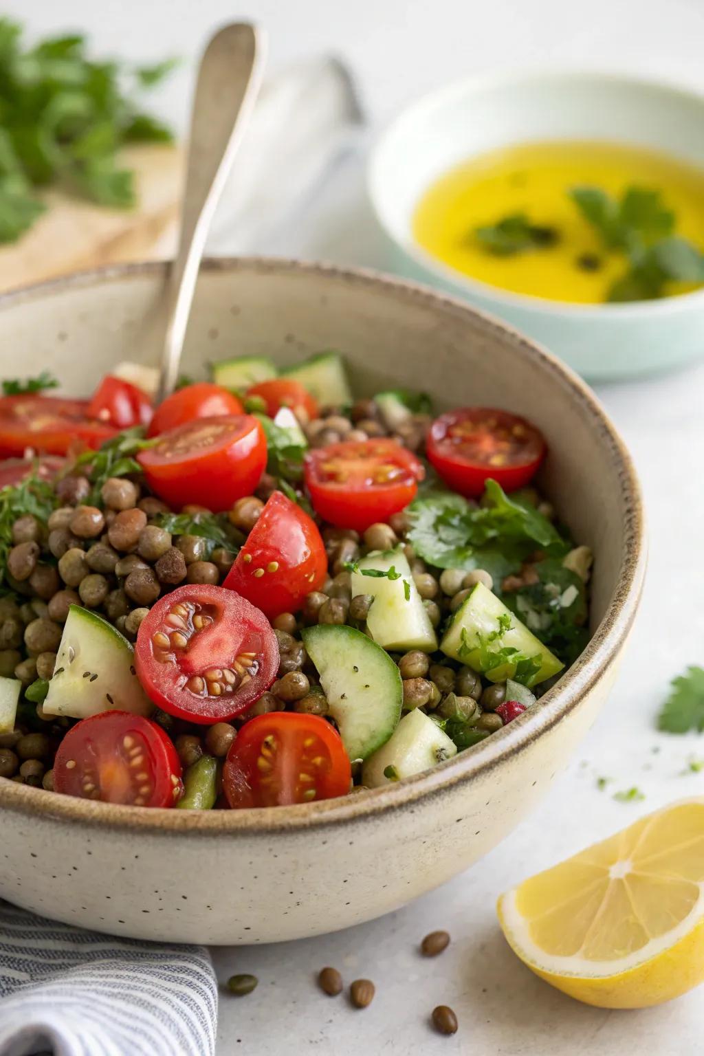 A refreshing sun-kissed lentil delight salad, bursting with flavor.