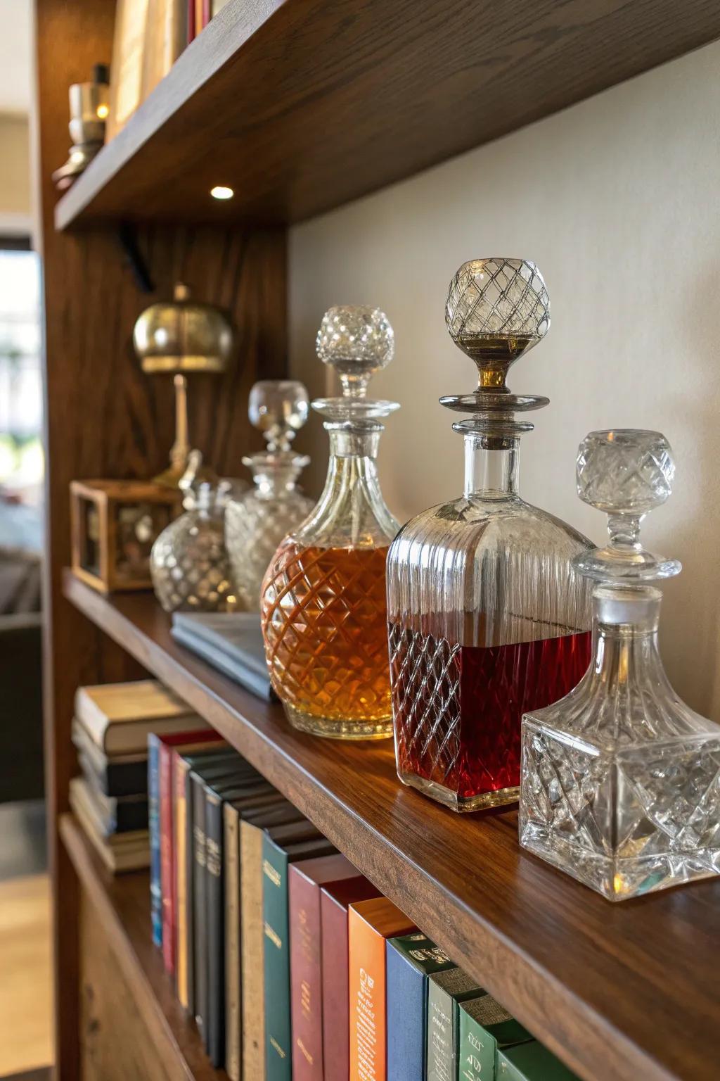 A diverse selection of vessels displayed on a shelf.