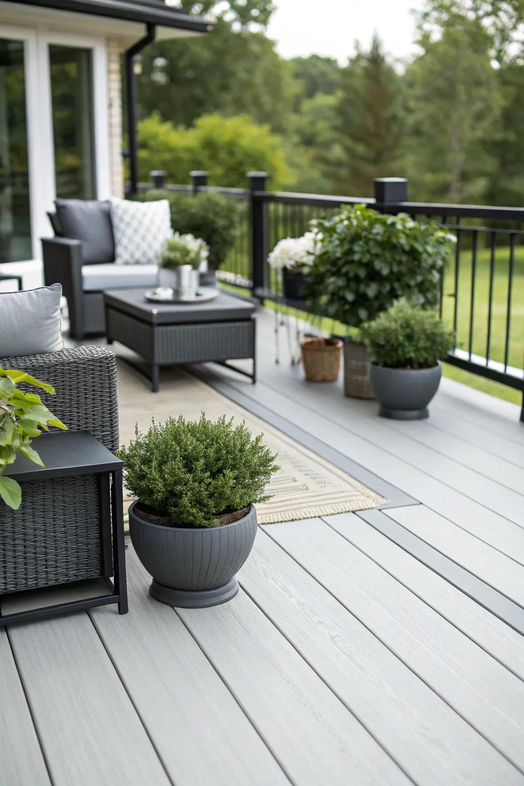 A Cloud Gray deck provides a sleek, contemporary feel.