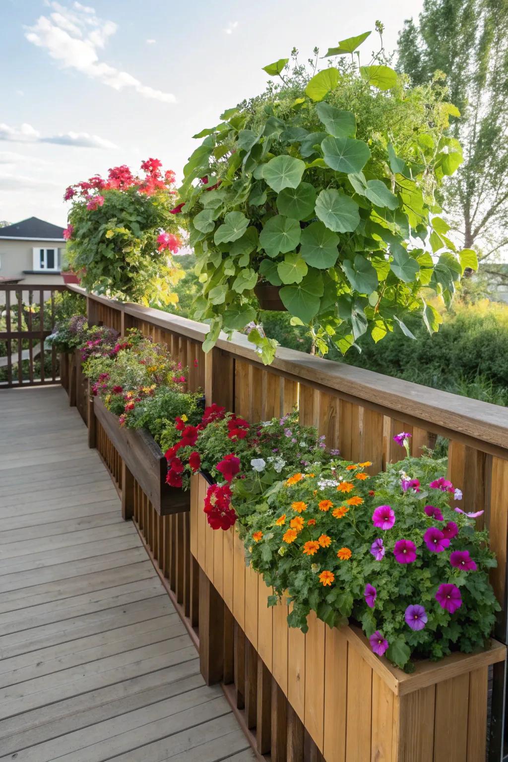 Integrated planters bring a lush, natural feel to this deck.