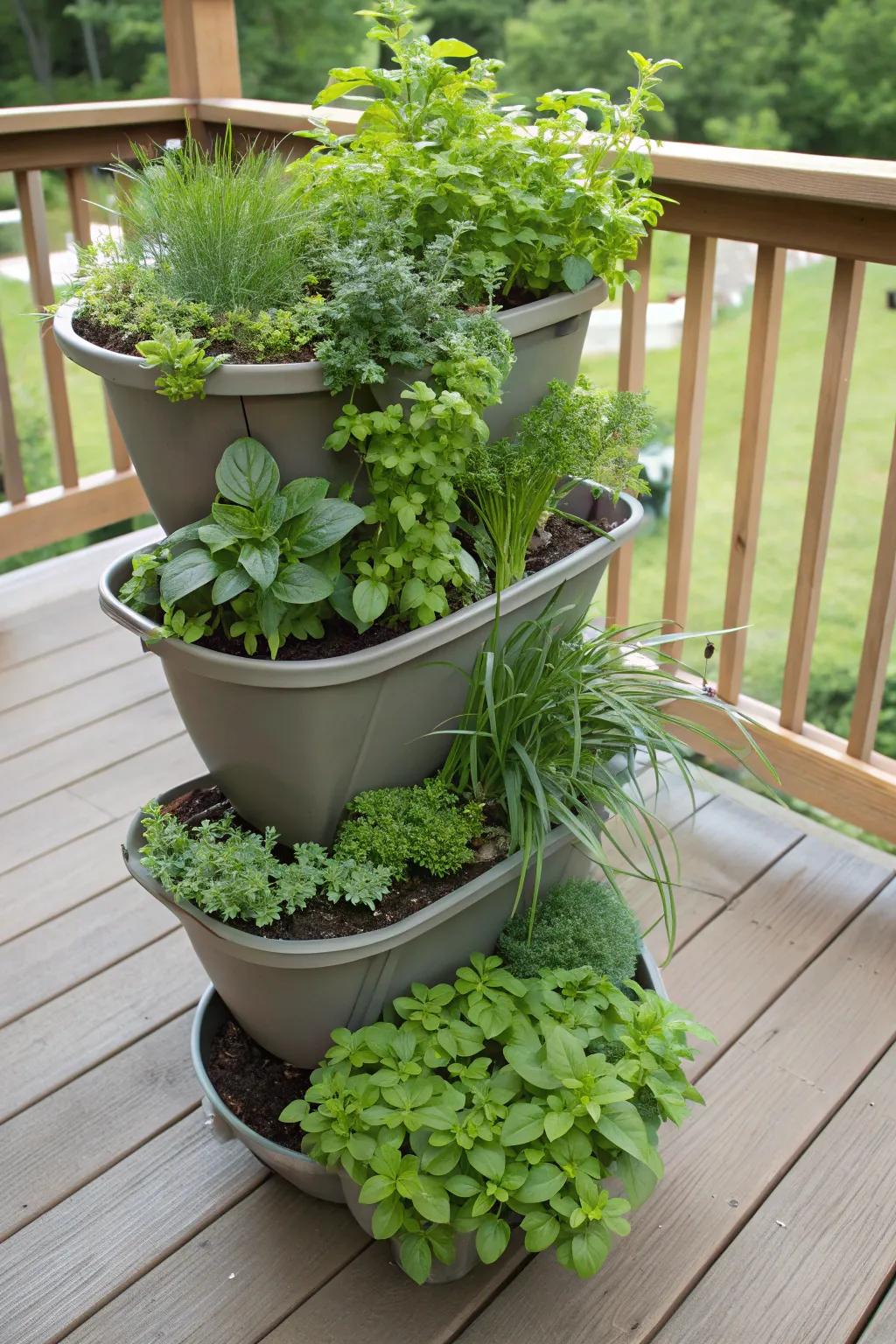 Create layers of herbs for a vibrant, vertical garden.