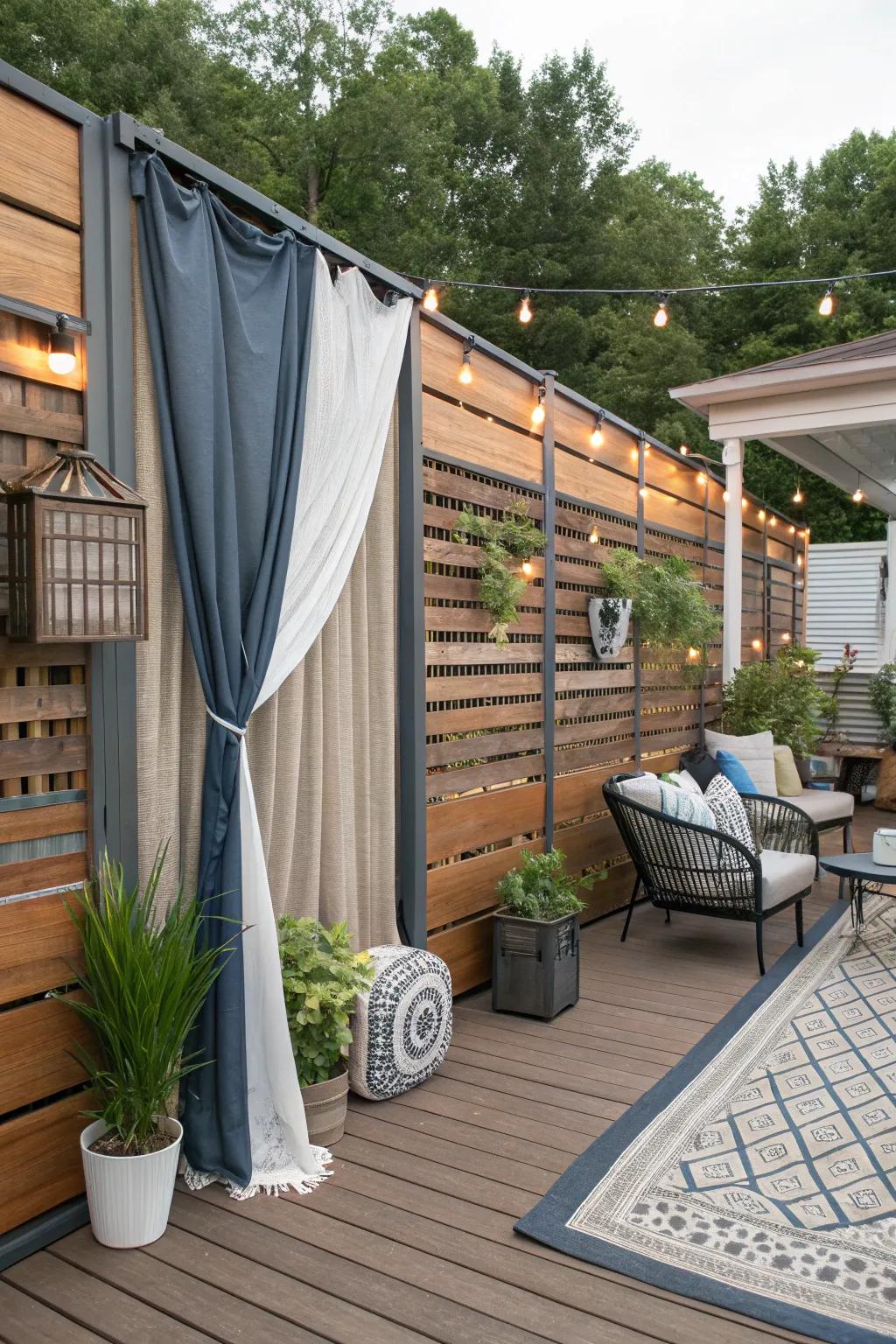 A distinctive privacy wall featuring a mix of materials for a customized touch.