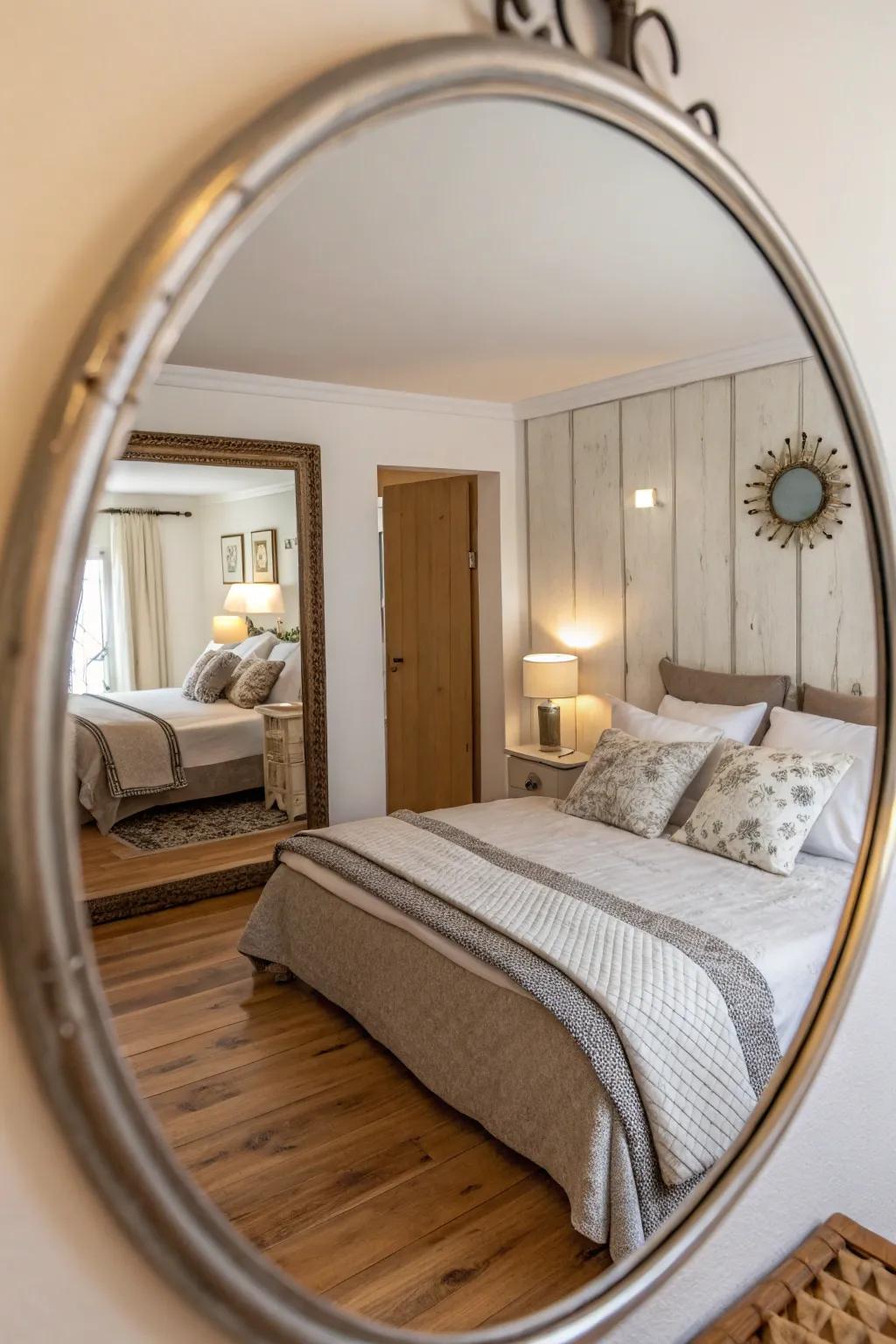 Mirrors contribute light and depth to your bedroom's aesthetics.